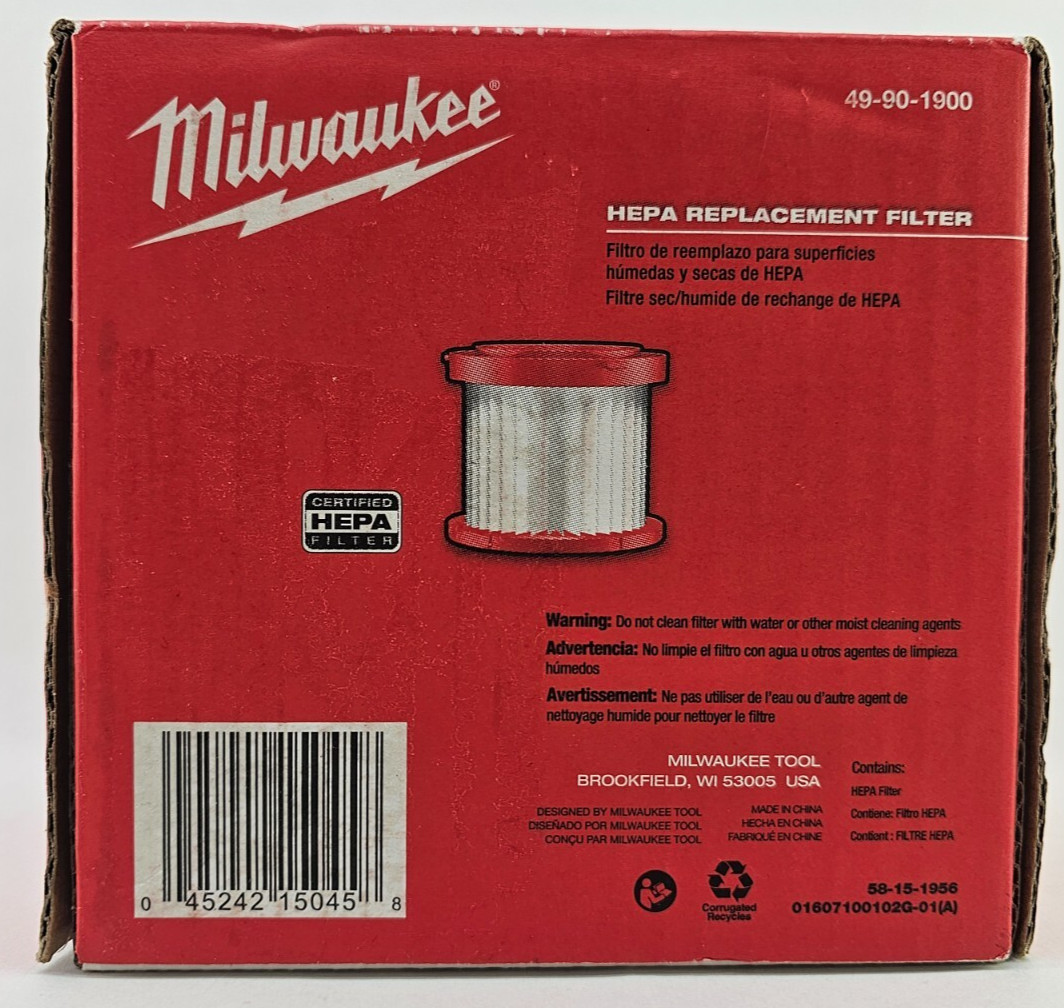 Milwaukee Tool 49-90-1900 Cartridge Filter, Fits Milwaukee 0880-20 Vacuum