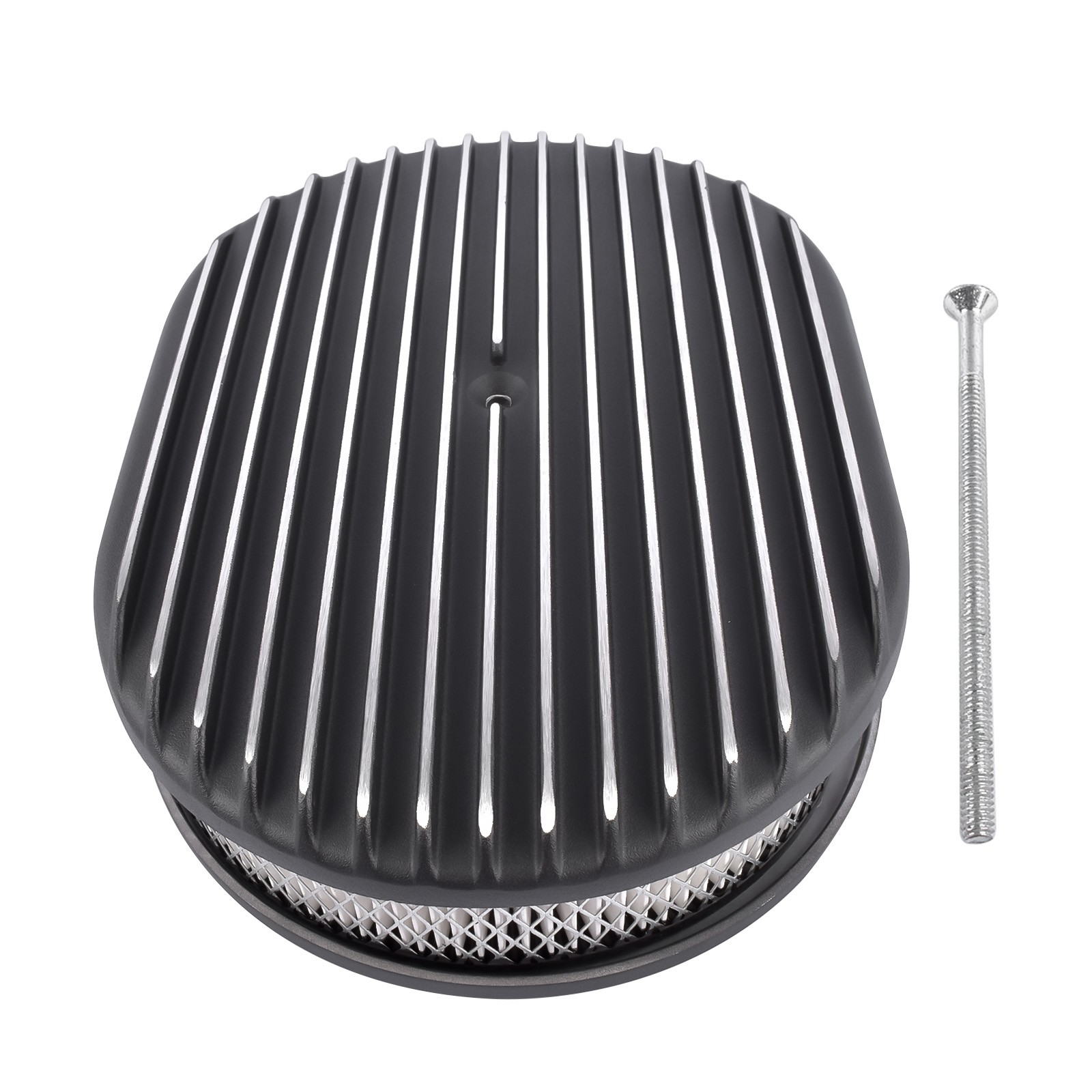 12 Inch Oval Fully Finned Black Aluminum 4 Barrel Air Cleaner 5-1/8 Inch for