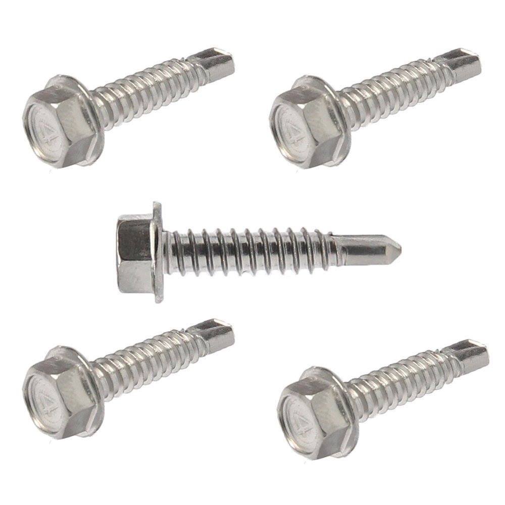 #14 x 3-1/2″ Hex Washer Head Self Drilling Tek Screws Stainless Steel 410 Qty 25