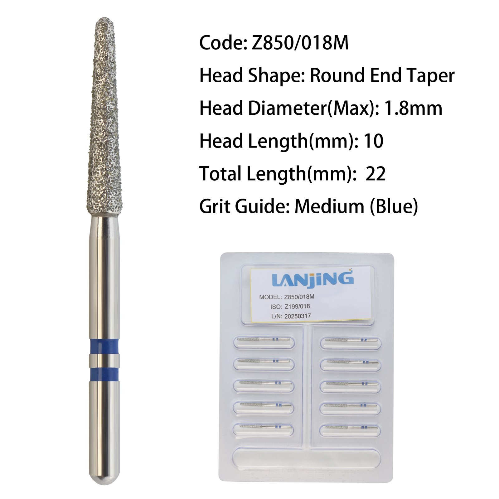 Zirconia Cutting Dental Diamond Burs FG Round End Taper Cylinder for High Speed