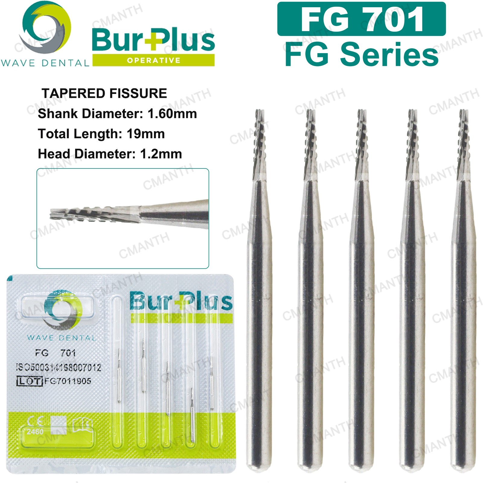 Wave Dental Surgical Carbide Burs Friction Grip FG Tapered Fissure 701 Long 1958