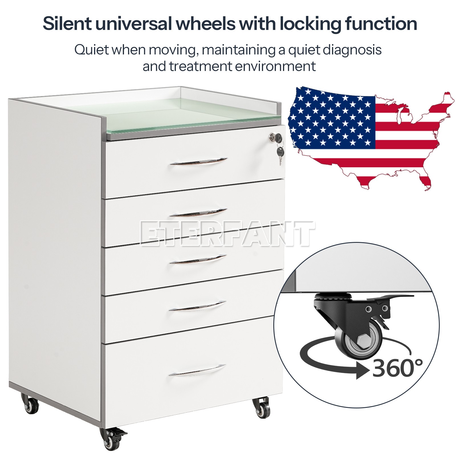 Dental 3 Layer Medical Cart Trolley Tool/5 Drawers Rolling Storage Cart+Socket