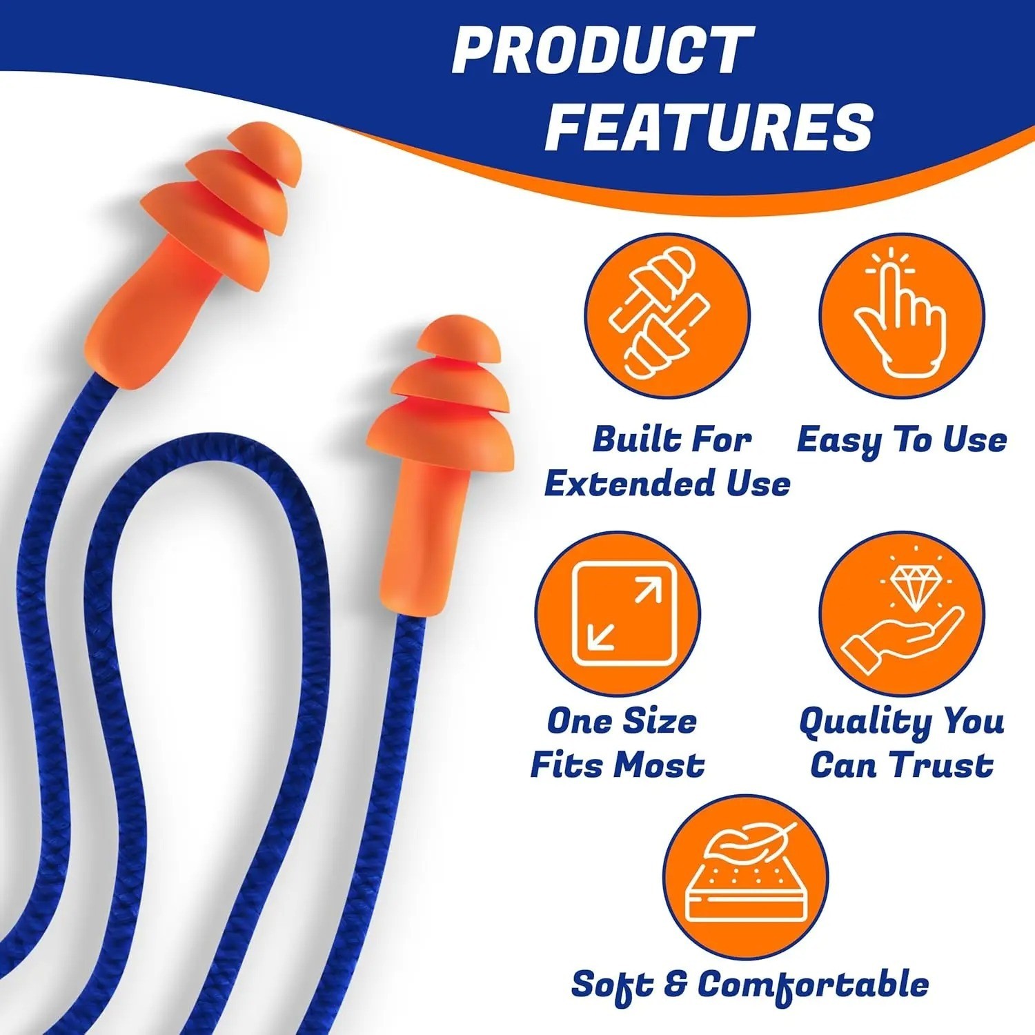 50 Pair Silicone Corded Ear Plugs Reusable Hearing Protection Noise Reductions