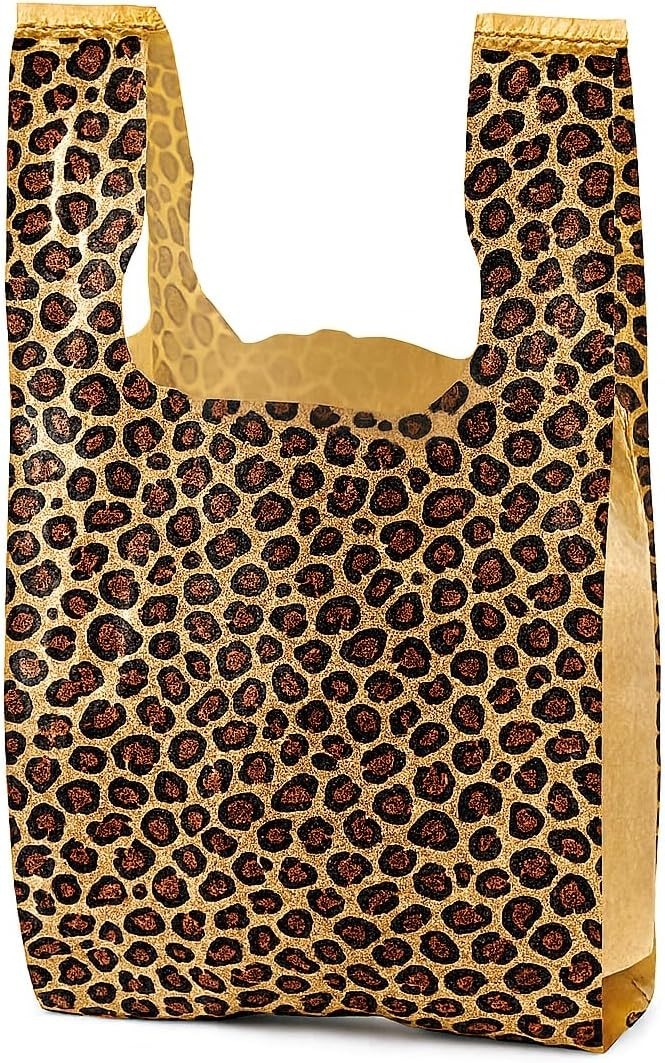 Leopard Print Shopping Bags T-Shirt Handles Plastic Retail 100 Pack