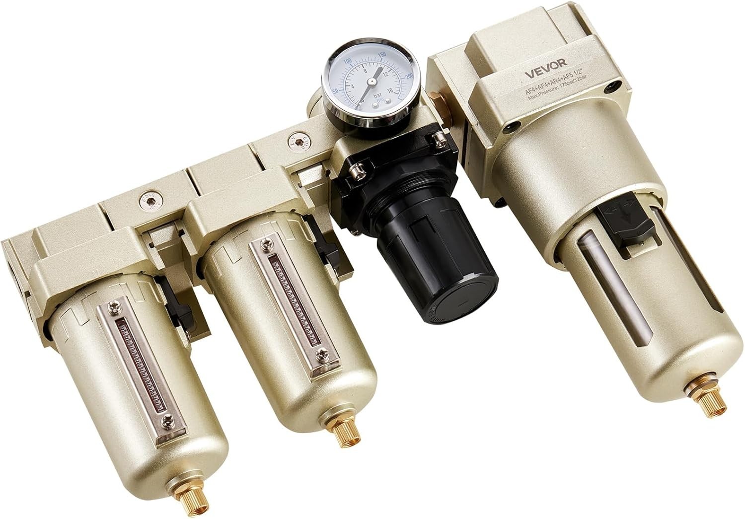 VEVOR Air Compressor Filter Regulator Combo, 1/2″ NPT 3-Stage 25μm & 5μm & 0.3μm