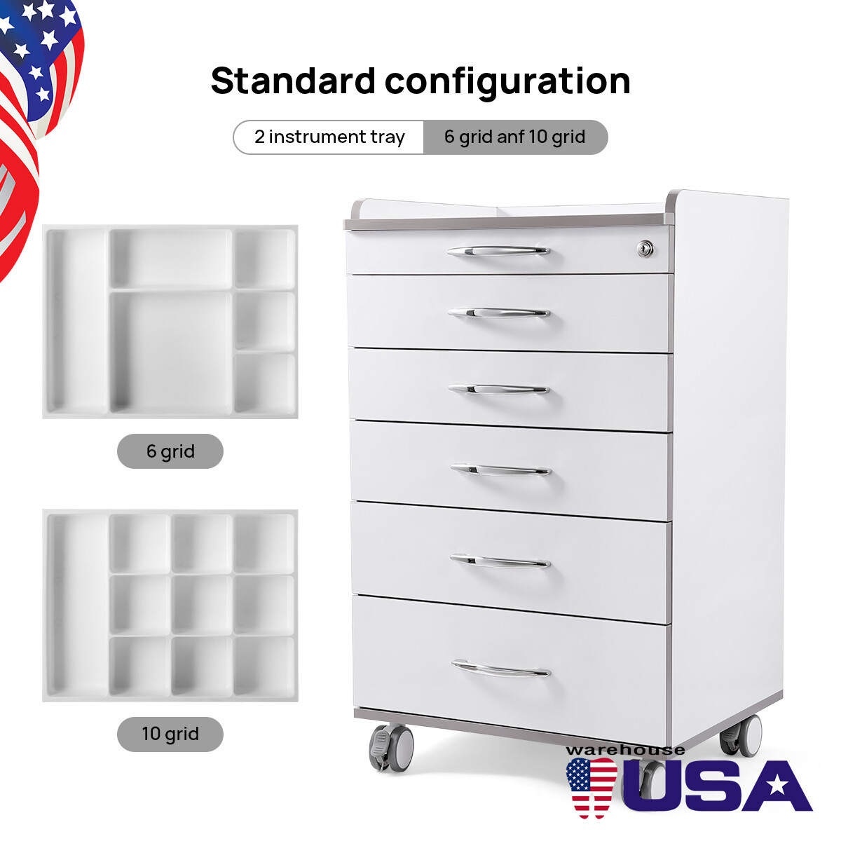 5 Drawers Medical Cart Storage Cabinet/ VRN Dental Ultrasonic Scaler A8 Cavitron