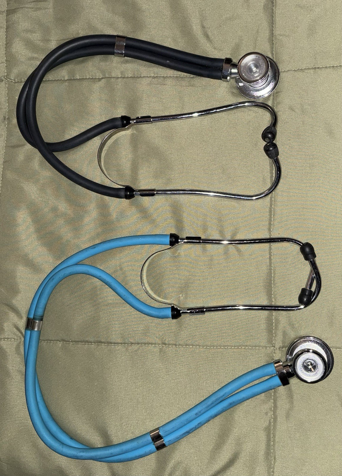 Lot of 2 Acoustic Stethoscopes Single Head Diaphragm Black/Blue