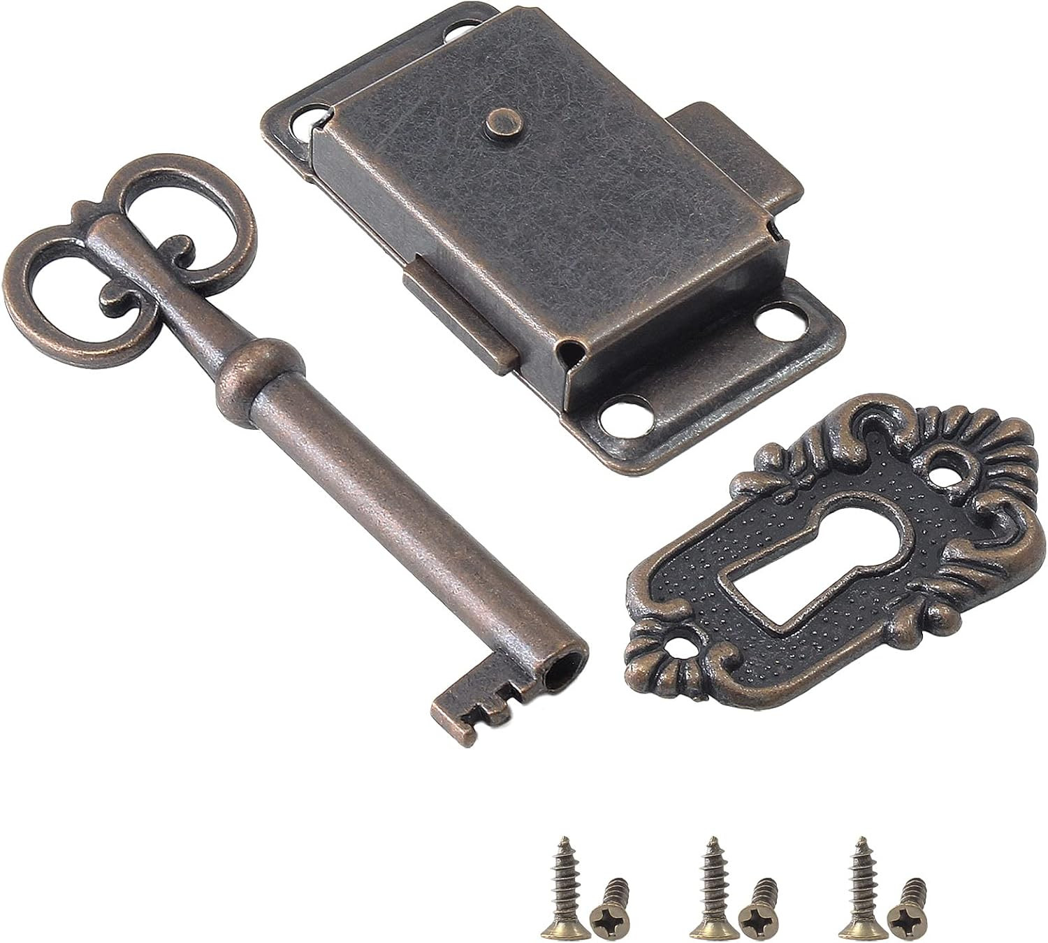 Antique Cabinet Lock – Flush Mount Case Box Lock, Furniture Decorative with K…
