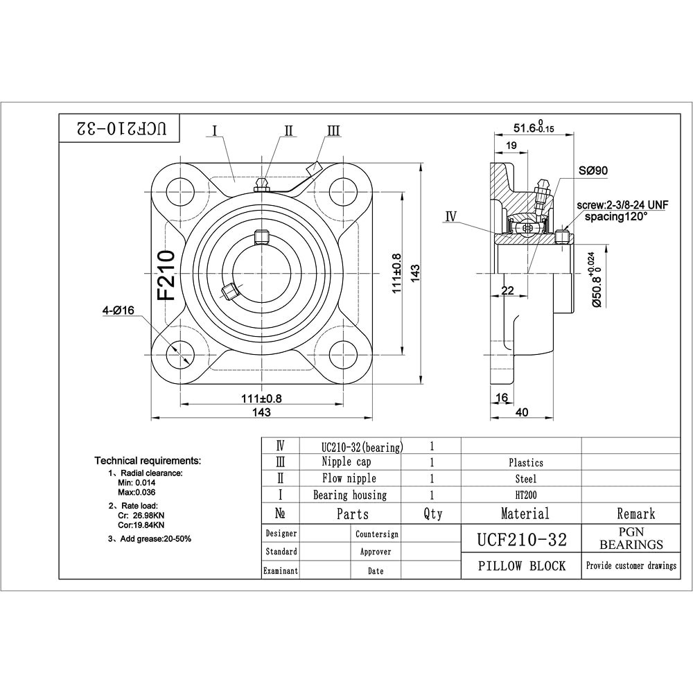 Heavy-Duty Uc210-32 Square Flange Bearings – 2 Inch Bore, Certified
