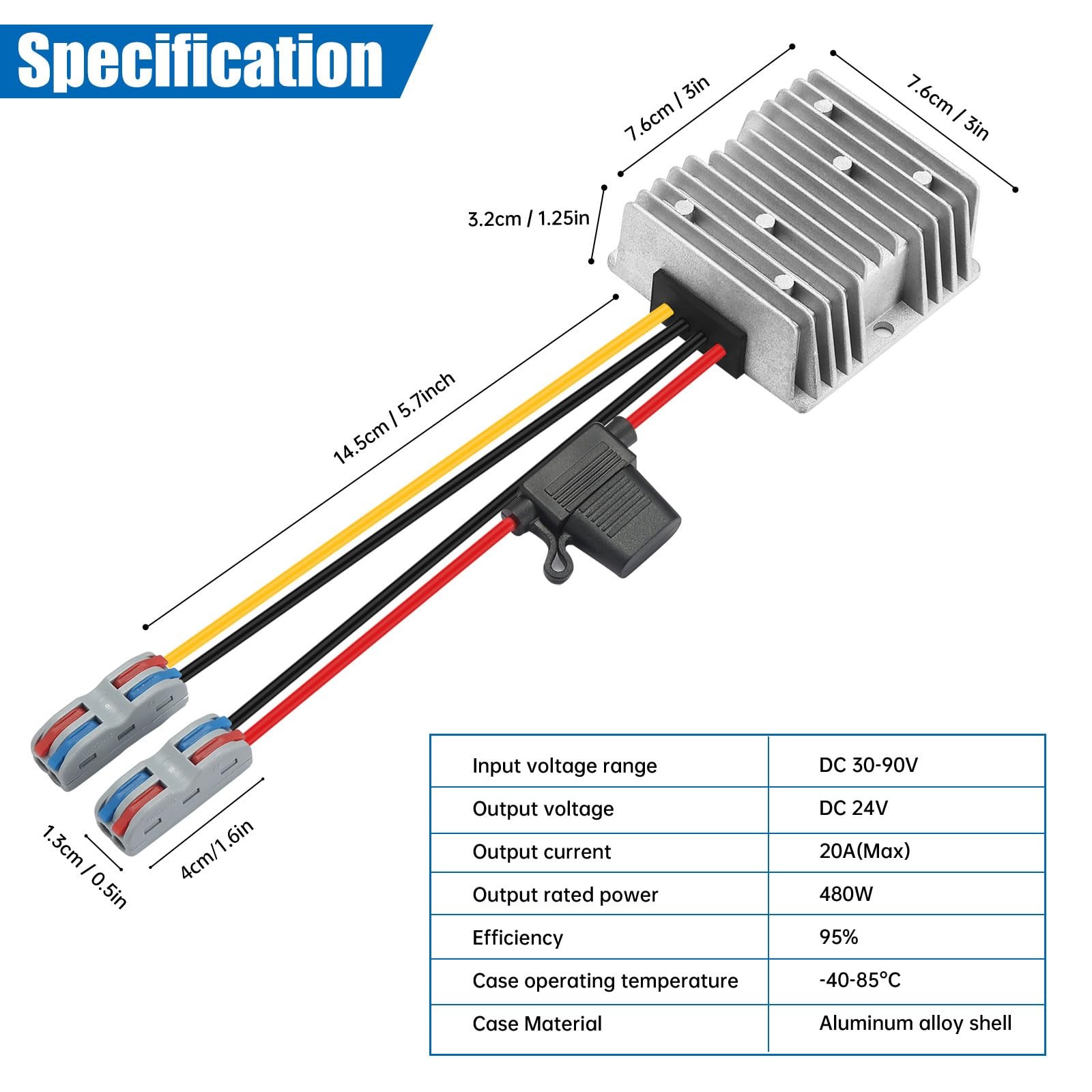 DC 30V-90V to 24V 20A 480W Waterproof Buck Power Converter DC to DC Step Down…