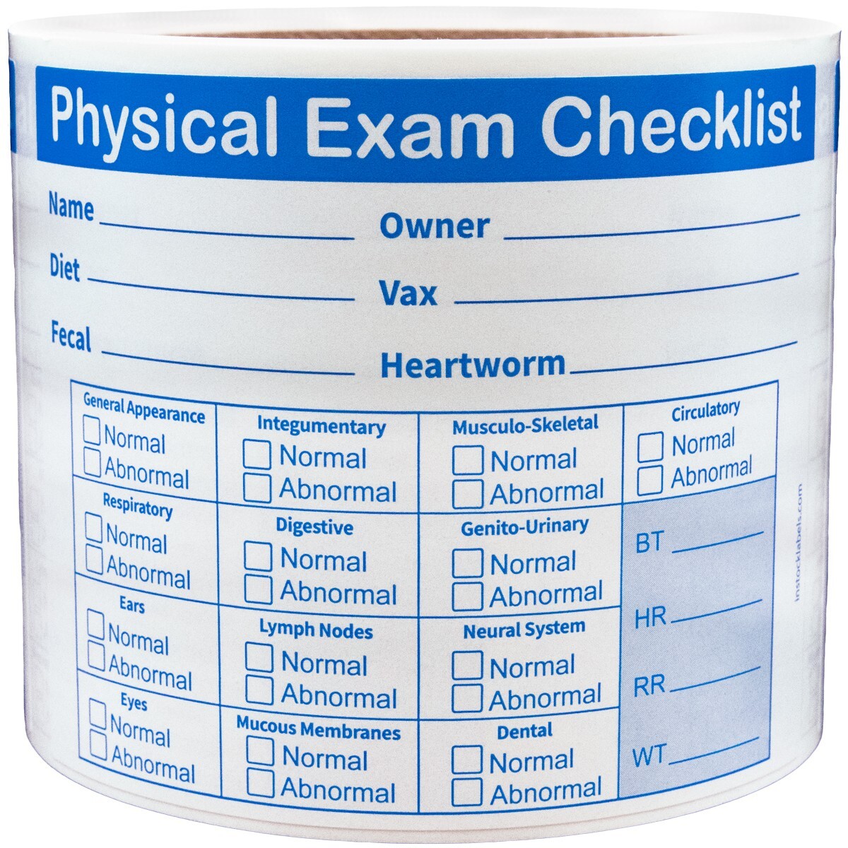 Pet Physical Exam Checklist Veterinarian Labels | 3″ x 4″ Rectangle – 100 Pack