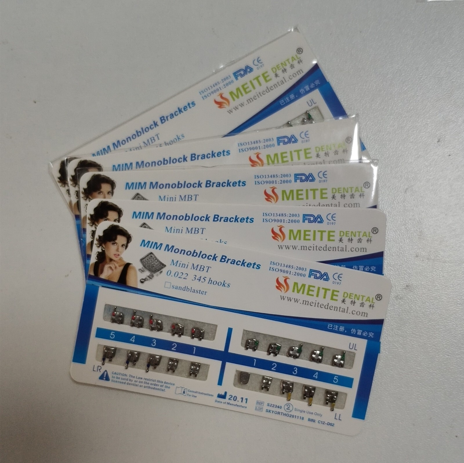 50 Sets Dental Orthodontics MIM Monoblock Metal Brackets Mini MBT 022 345 hooks