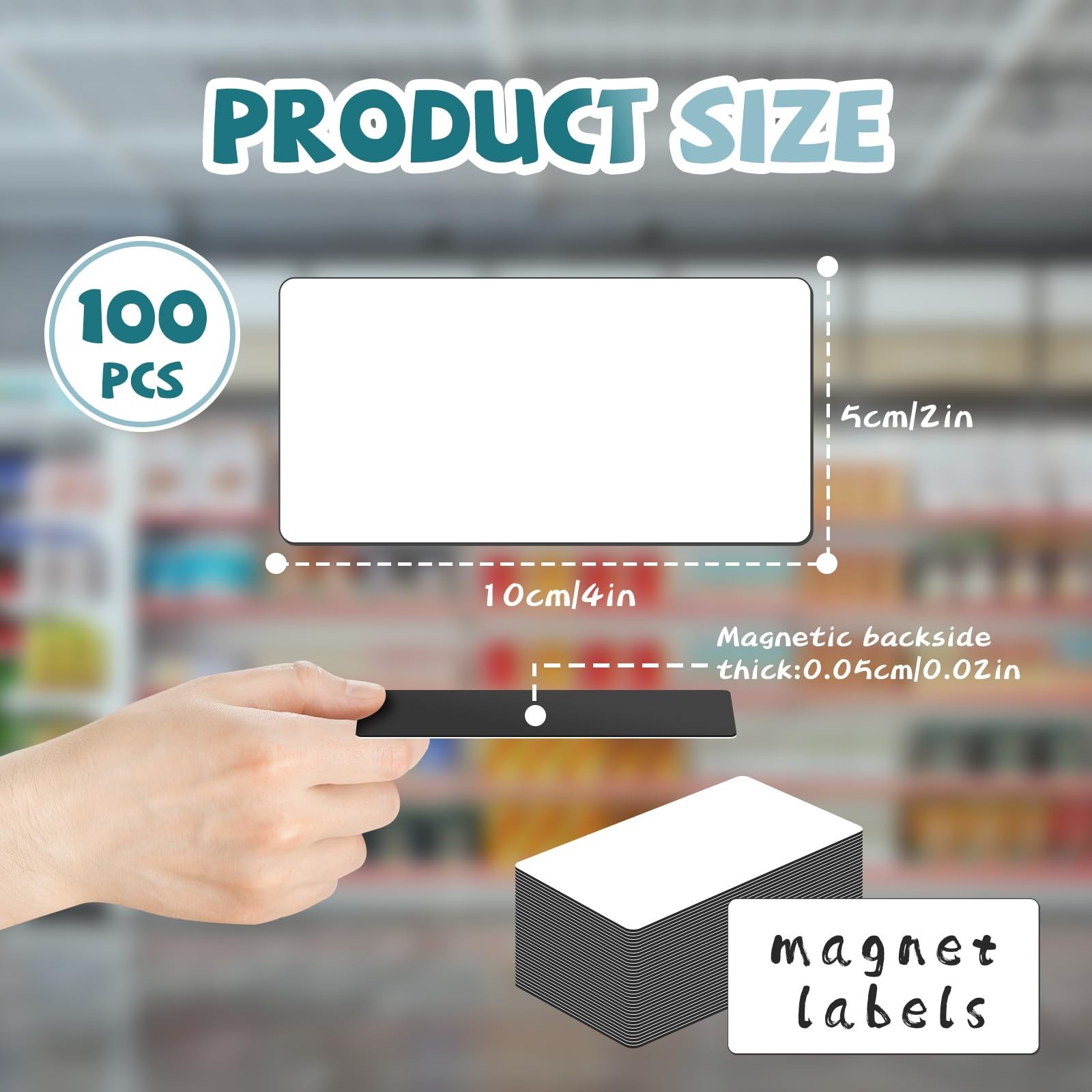 100 Pcs Reusable Magnetic Labels for Whiteboards, Dry Erase, 4” x 2”, Blank