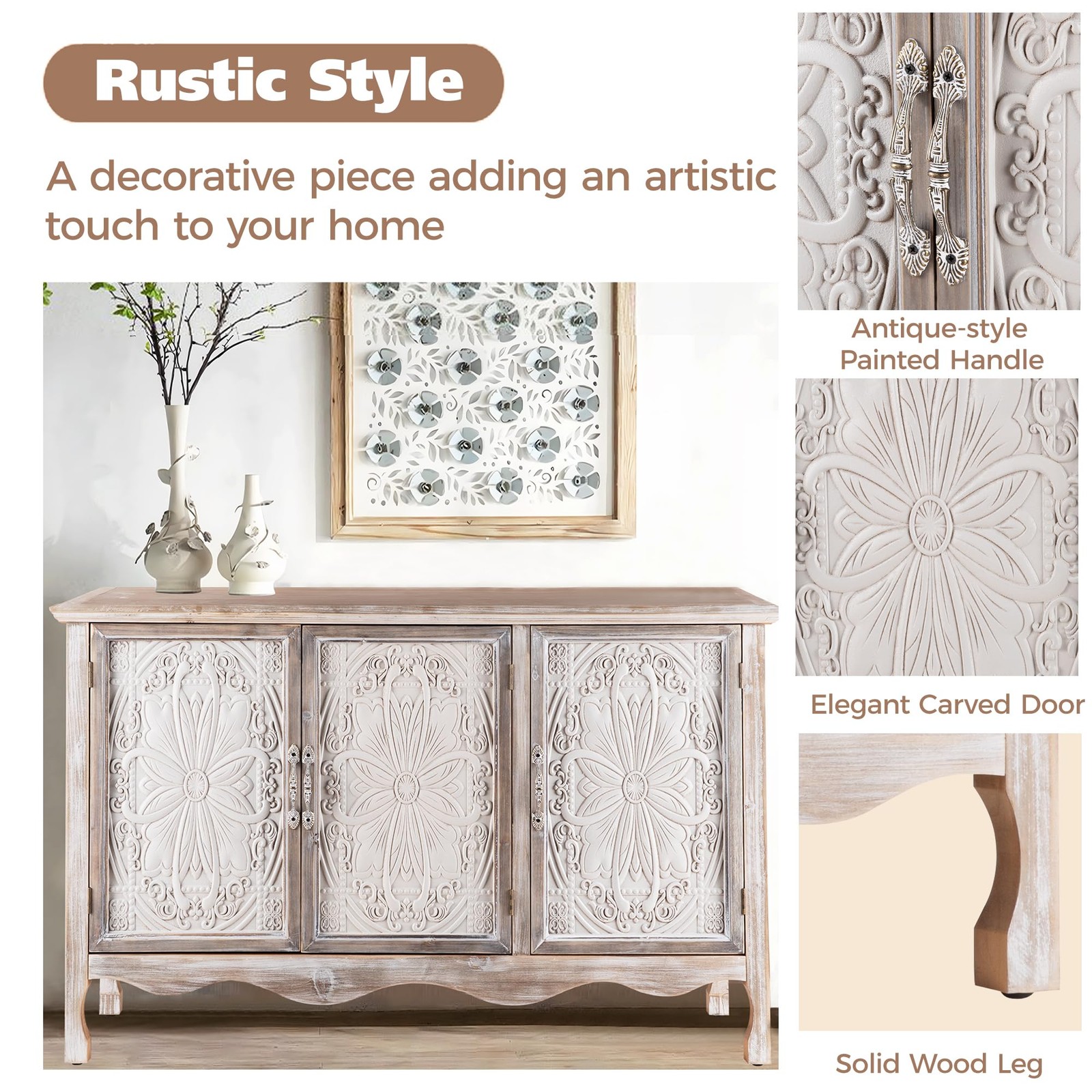 Set of 2 31″ Farmhouse Sideboard Buffet Storage Cabinet Kitchen Wash Grey