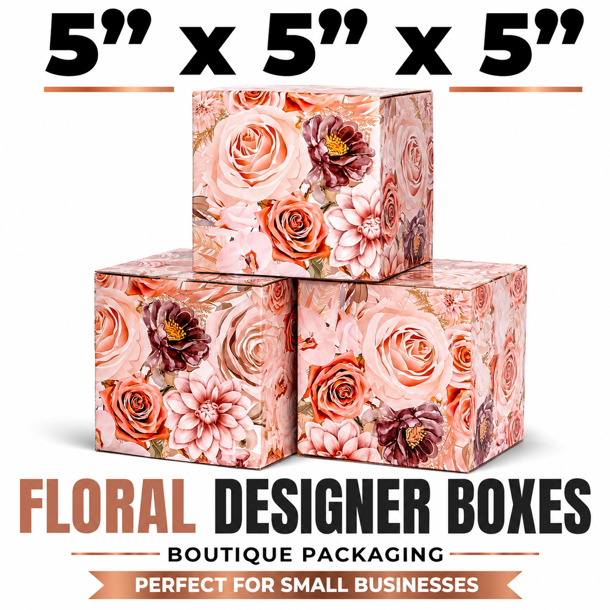 5x5x5 Floral Designer Shipping Boxes Boutique Gift Packaging 32 ECT
