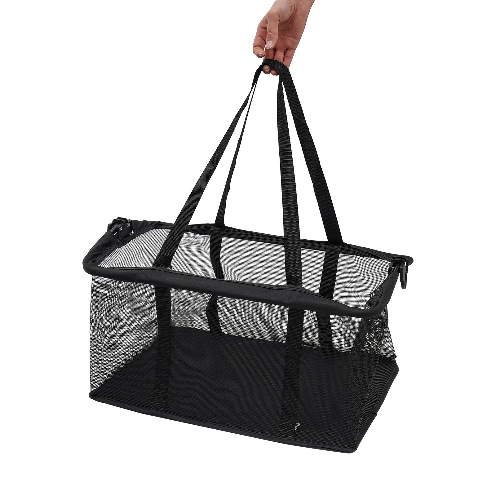 Oxford Cloth Foldable Shopping Cart 50kg Capacity Detachable Mesh Bag Black