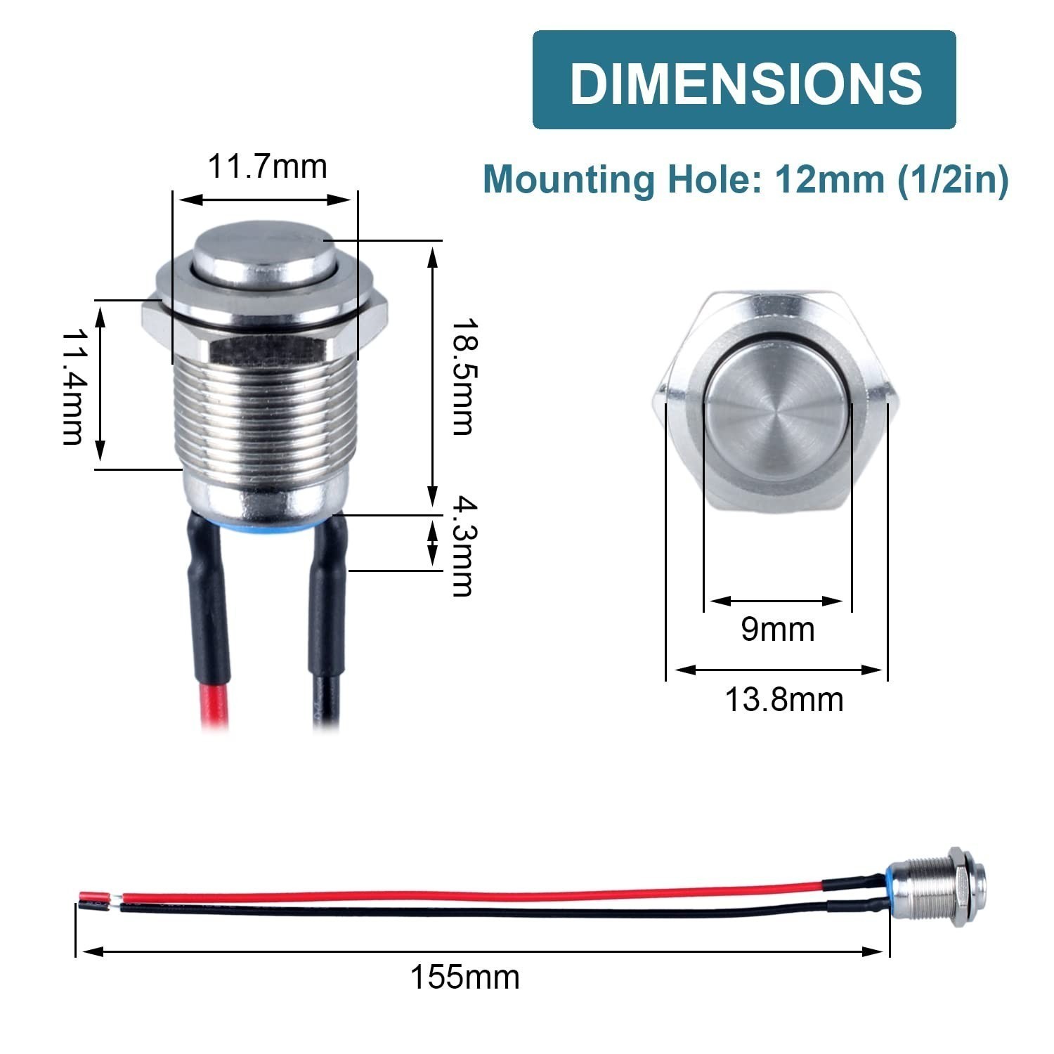5Pcs 12mm Waterproof Round Momentary Push Button Switch Stainless Steel