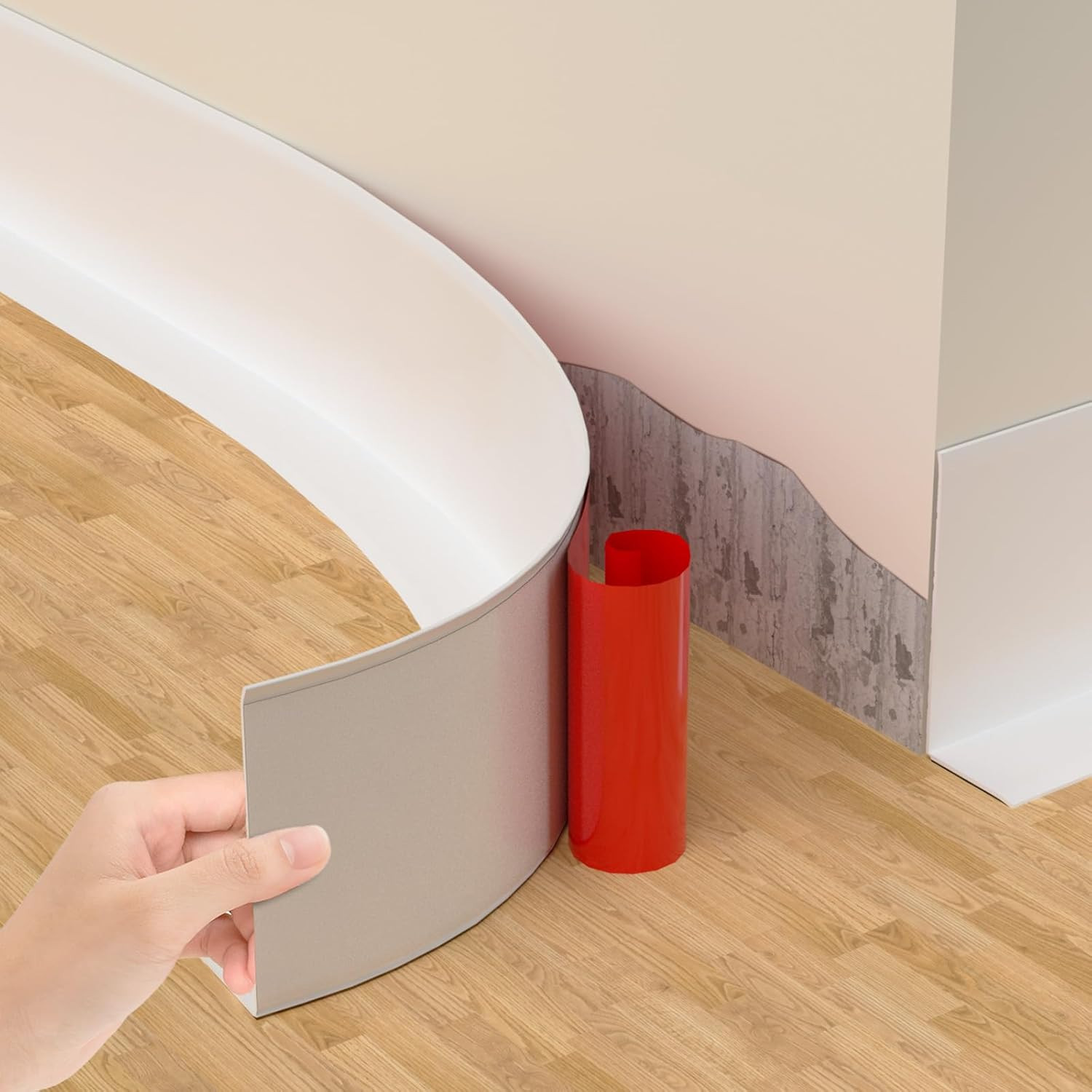 Self-Adhesive Flexible Baseboard Molding Trim – 20 Ft Vinyl Wall Base for Curved