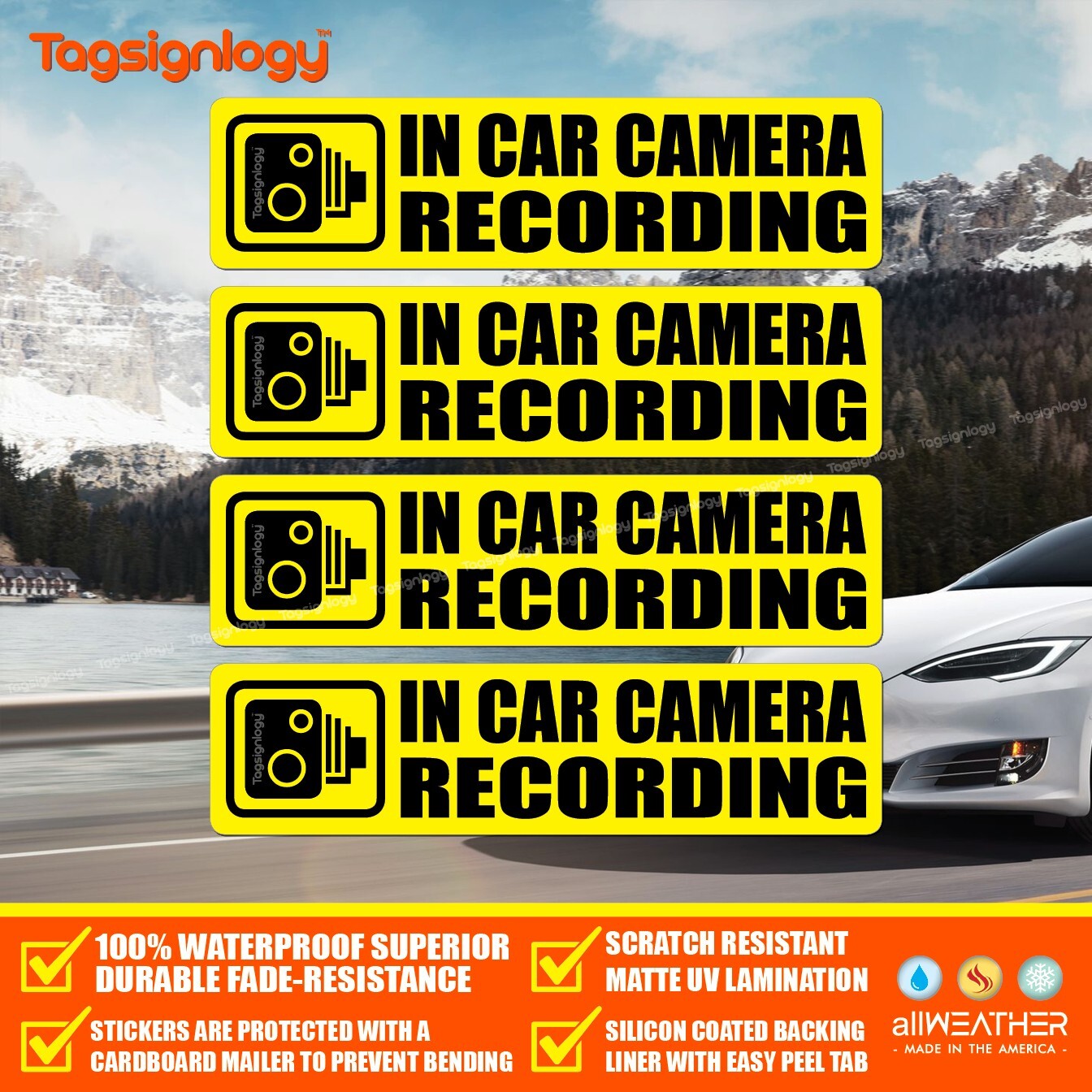 (4 pcs) In Car Camera Recording Stickers Dash Cam Video on Board Bumper Decals