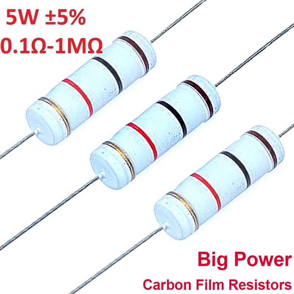 10PCS Big Power 5W Carbon Film Resistor – Full Range of Values 0.1Ω To 1MΩ ±5%