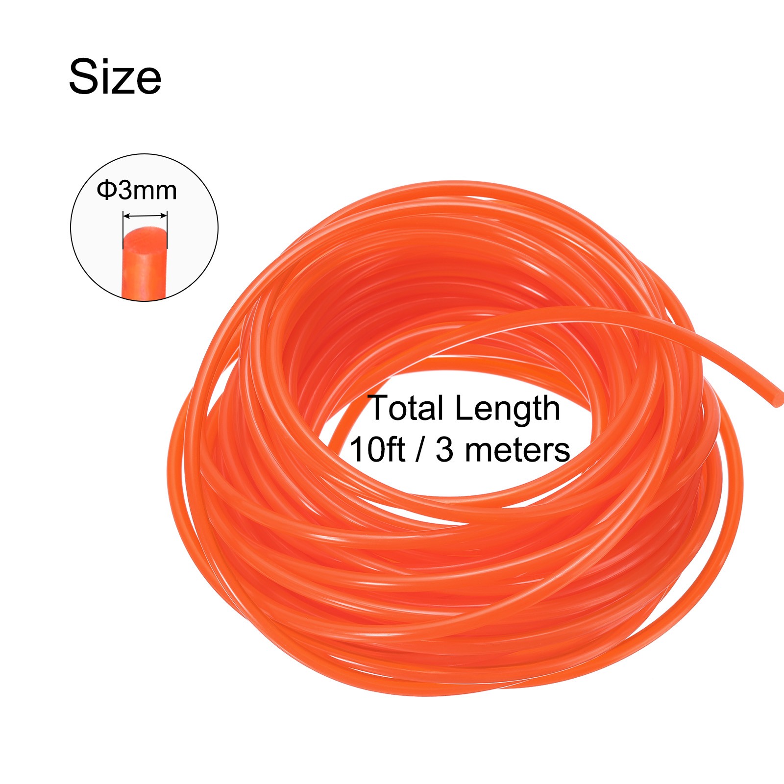 Polyurethane Round Belts 3mm Dia 3 Meters 10ft L for Industry Orange