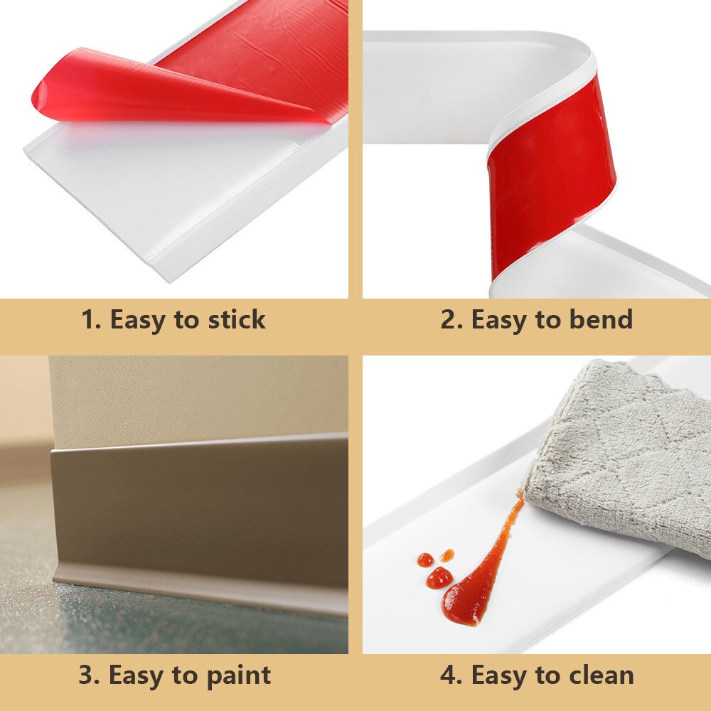 Vinyl Wall Base Baseboard Molding Trim 4″x 40FT Flexible Self Adhesive White