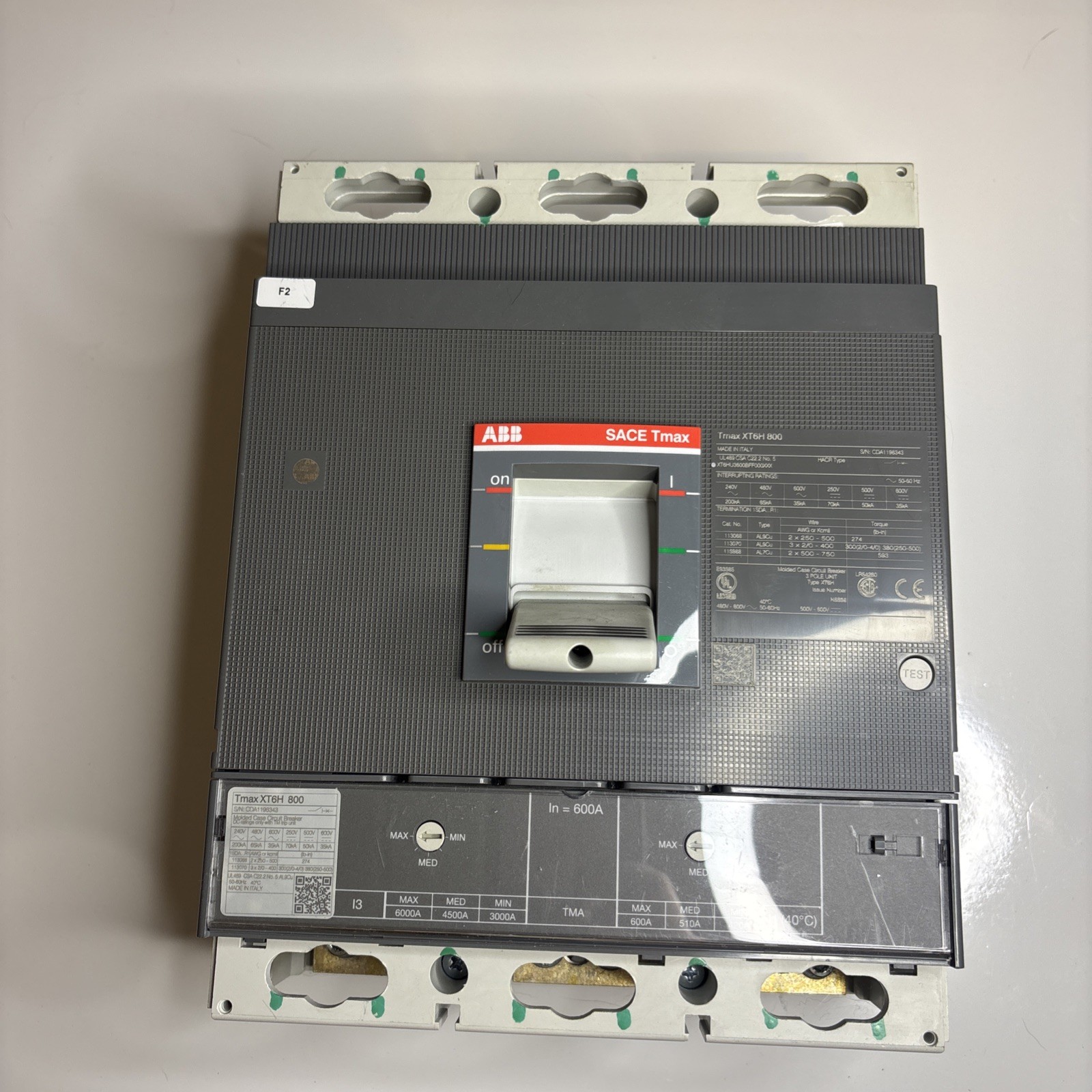 XT6H800 SACE Tmax ABB 3P 800A 50-60Hz 480-600VAC Circuit Breaker tested**