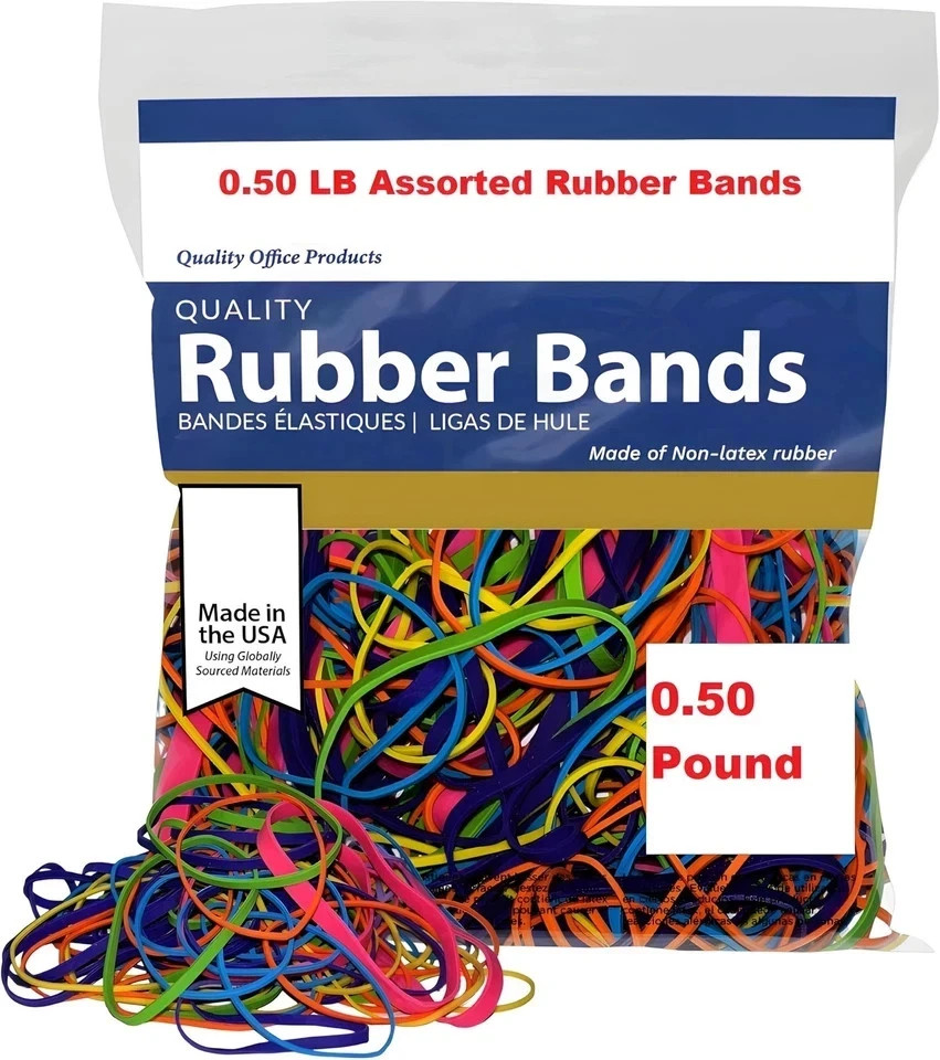 Rubber Bands Assorted Sizes 0.5 lb Bag – Strong Elastic Bands for Home, Office