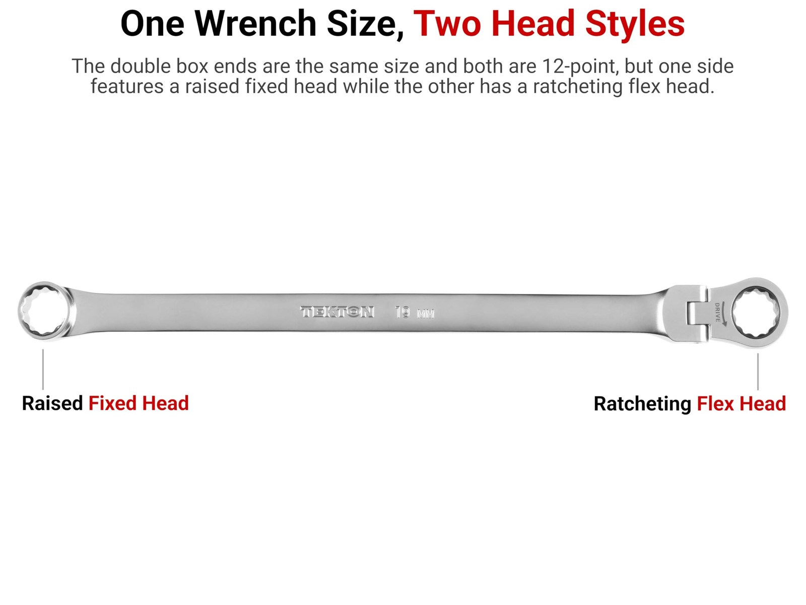 TEKTON 24 mm Long Fixed/Flex Head 12-Point Ratcheting Box End Wrench | WRB35424