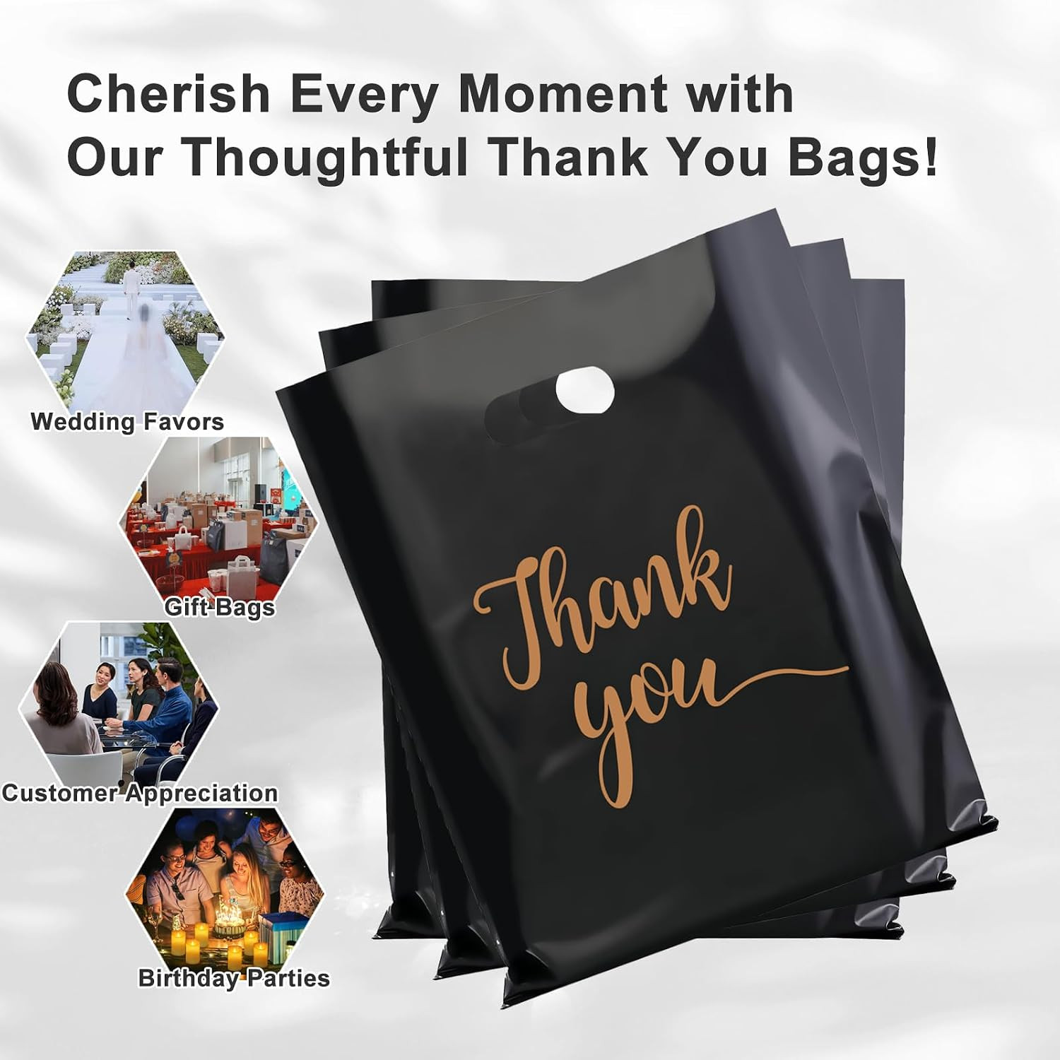 50 Pack Thank You Merchandise Bags, Extra Thick 2.36 Mil Wholesale Bulk Retail S