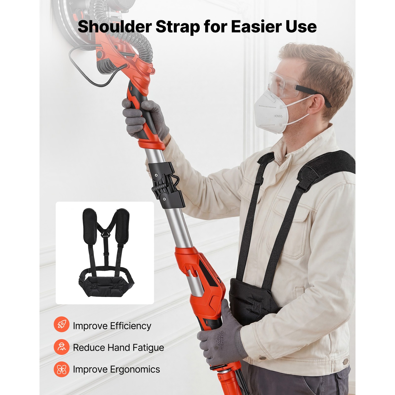 Uimoso Electric Drywall Sander 1150W with Adjustable Speed and Self-Suction