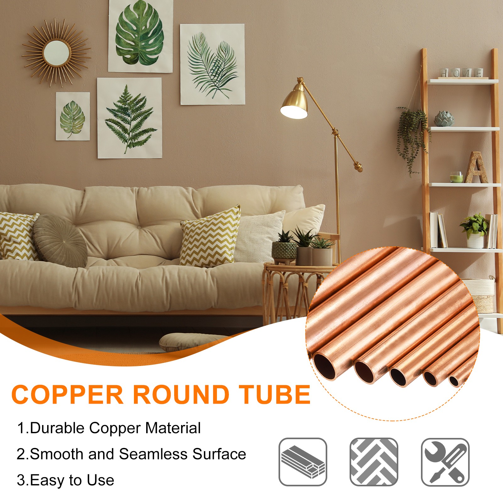 7mm OD x 0.5mm Wall Thickness x 300mm(11.8″) Length Copper Round Tube(2 Pcs)