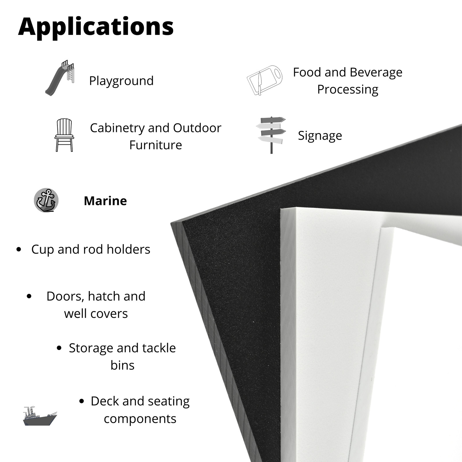 BuyPlastic Black HDPE Starboard, Marine Grade Plastic Sheet 1.5″ x 12″ x 24″