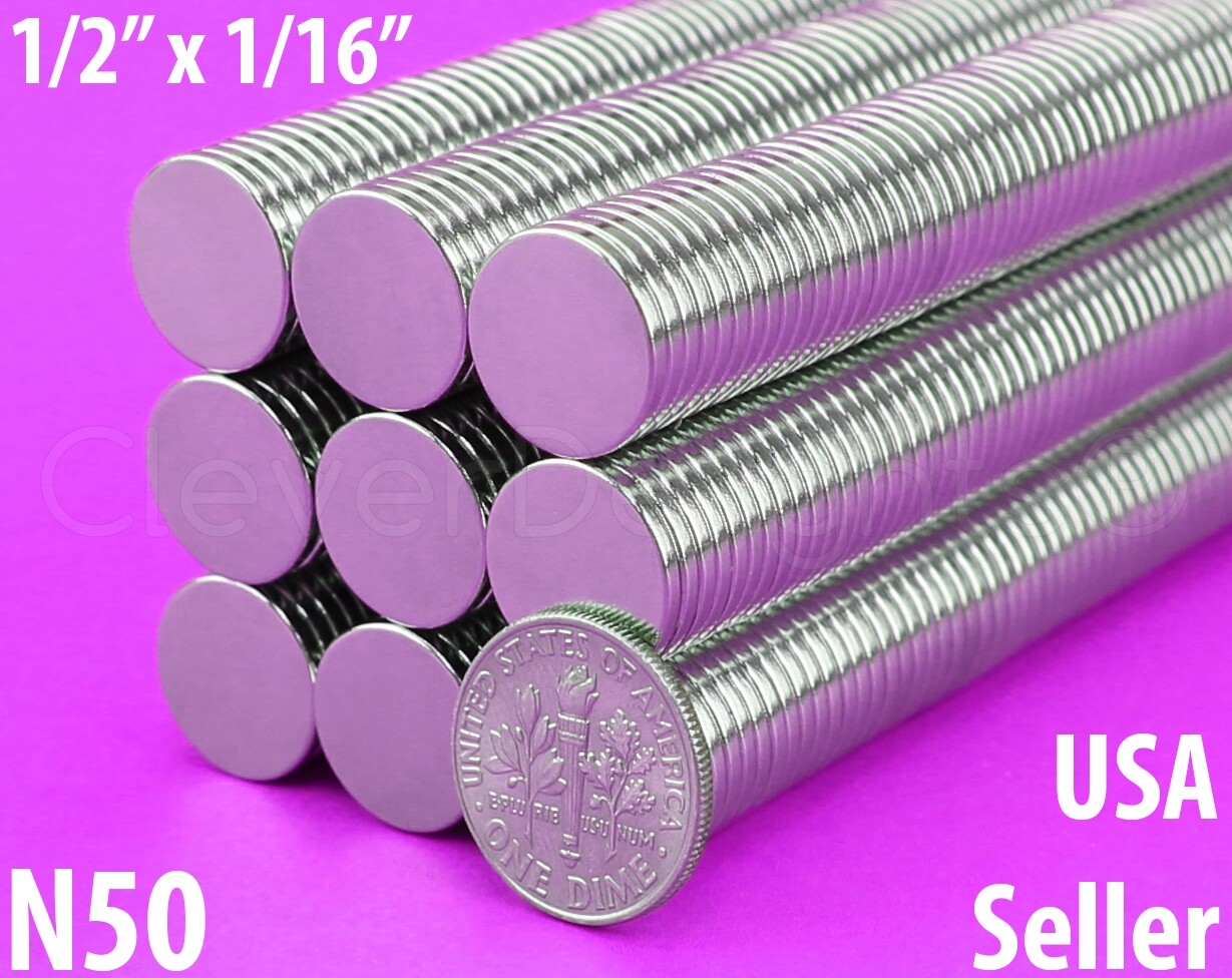Neodymium Magnets – 1/2″ x 1/16″ – N50 Disc Magnet – Strong 13mm x 1.5mm