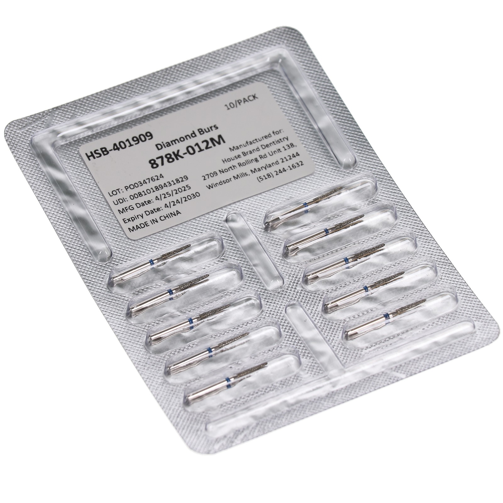 House Brand Dentistry 401909 HSB FG 878K-012M Curettage Medium Diamond Burs 10Pk