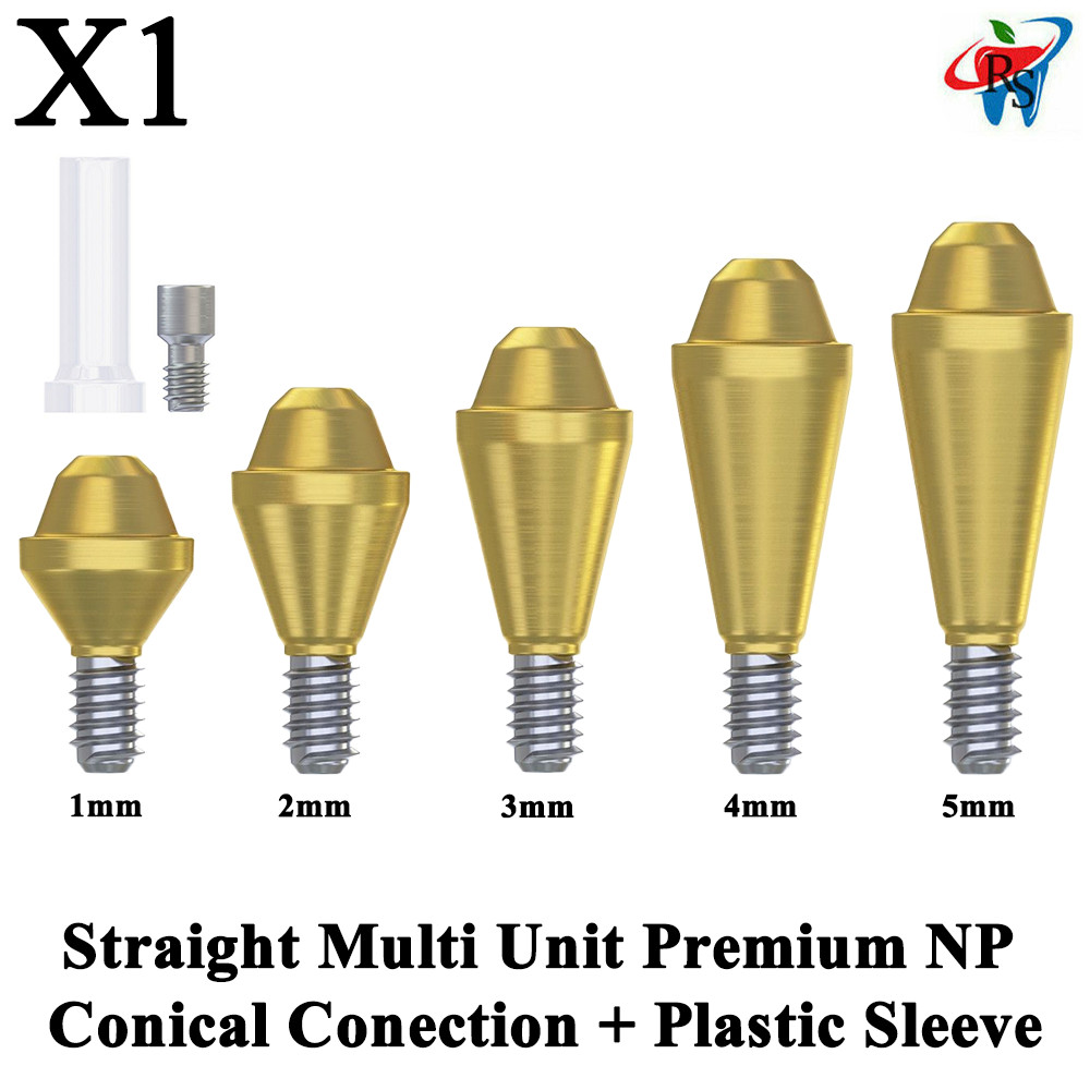 1x Set Prosthetic Straight Multi Unit 1.6 NP Conical 2.25 +Plastic Sleeve