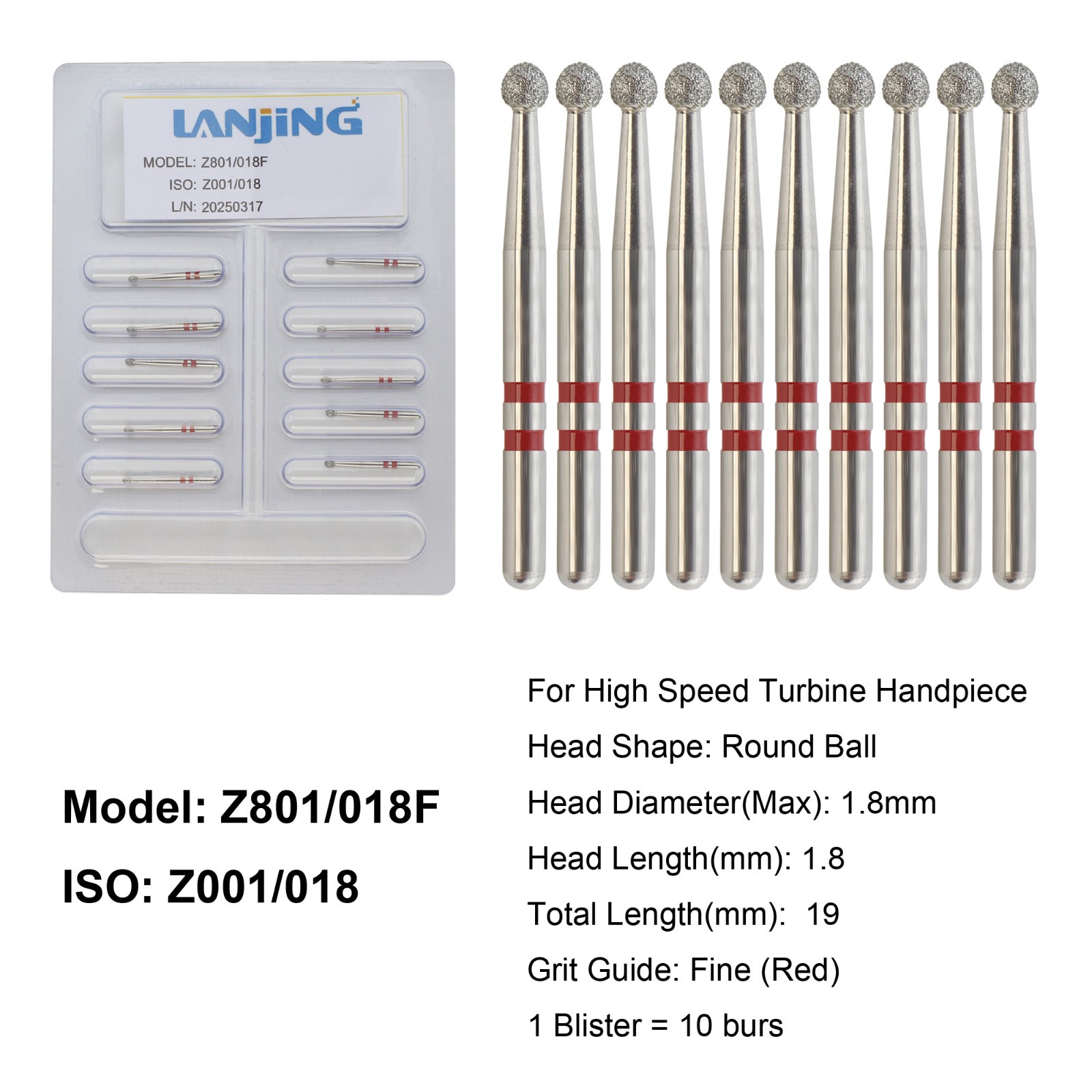 Dental Zirconia Diamond Burs FG Round End Taper Football Round Ball Fine Medium