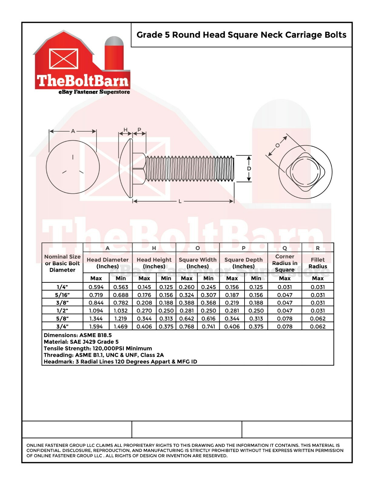 1/2″-13 Grade 5 Full Thread Round Head Carriage Bolts Zinc (Pick Length & Qty)