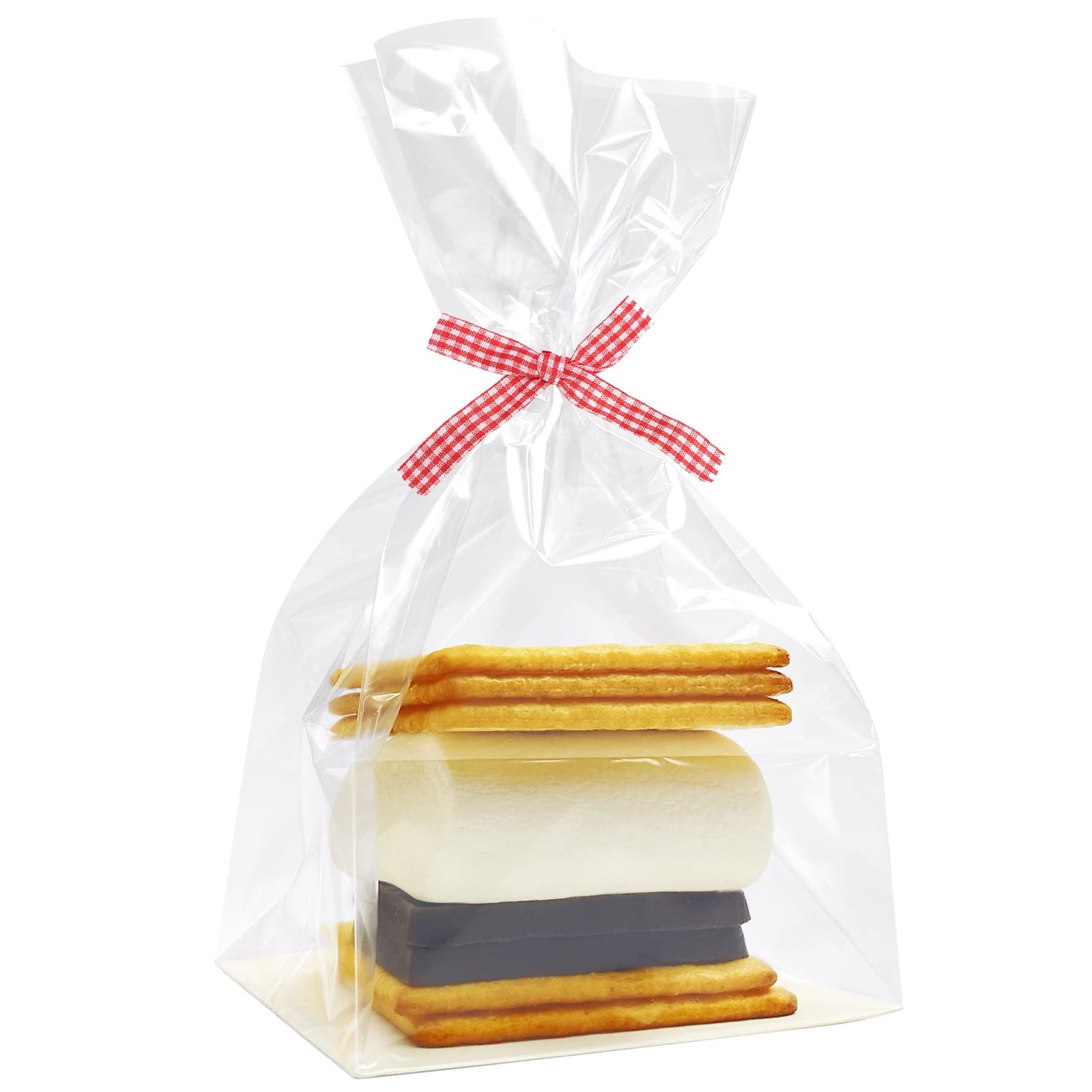 100 PCS 4x2x8 Inch Gusseted Flat Bottom Cellophane Smores Bags Paper Insert