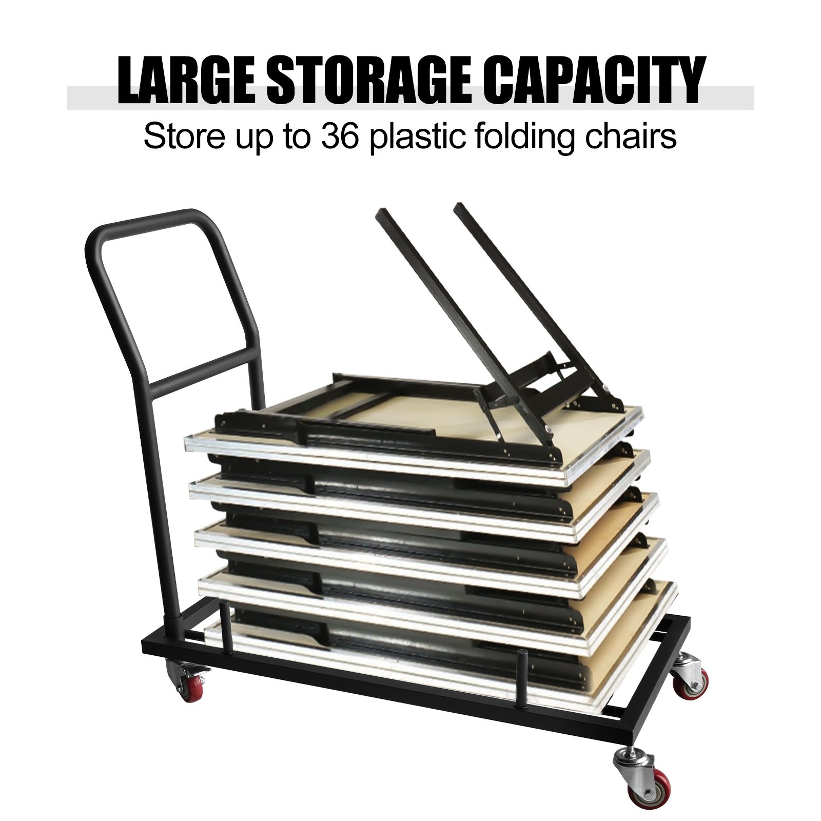 Durable Folding Chair Dolly with 2 Swivel Casters, L-Shaped Steel Folding Chair
