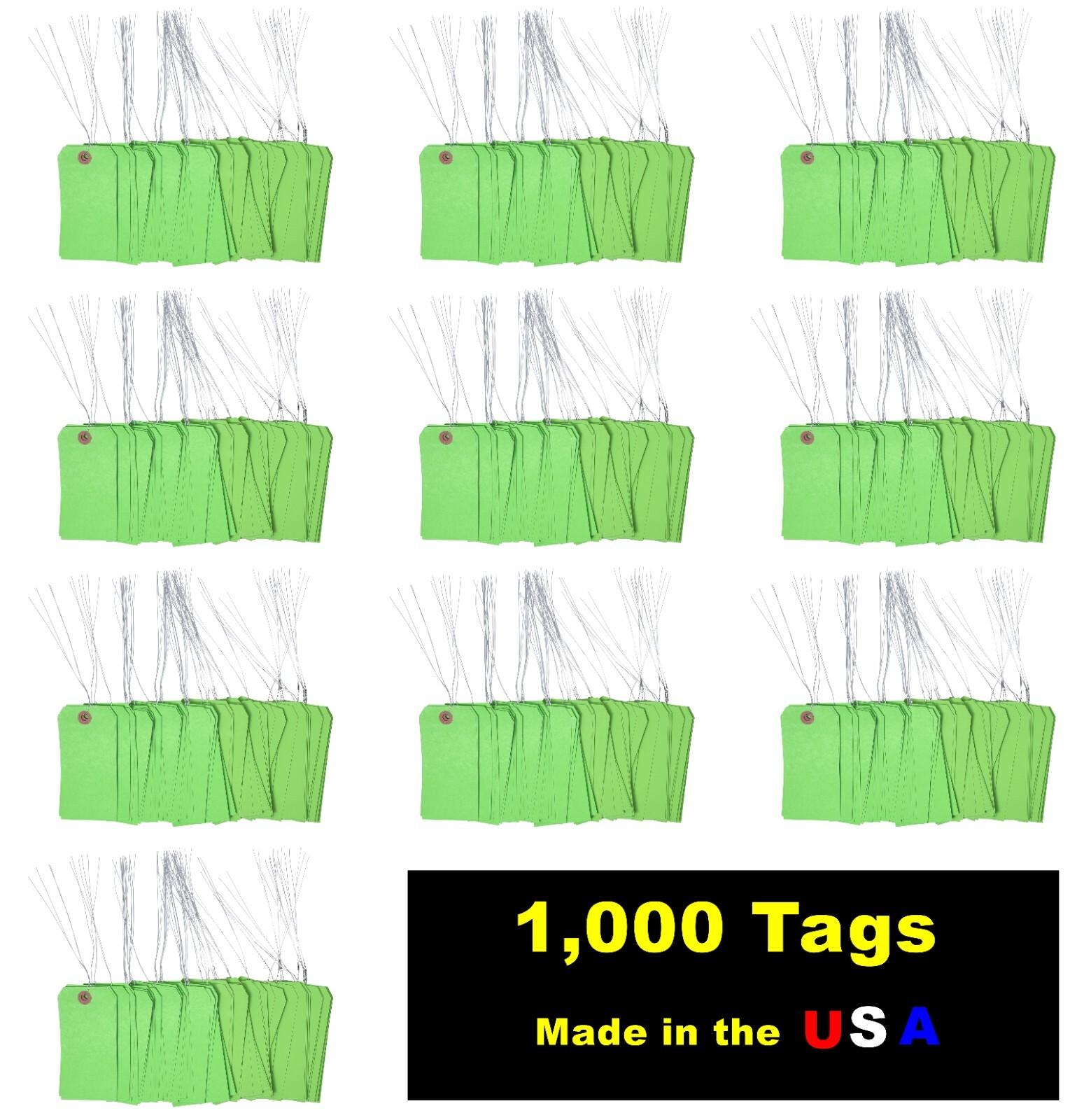 1000 pcs of 4 3/4″ x 2 3/8″ Size 5 Green Cardstock Hang Tag Tags with Wire 13 Pt