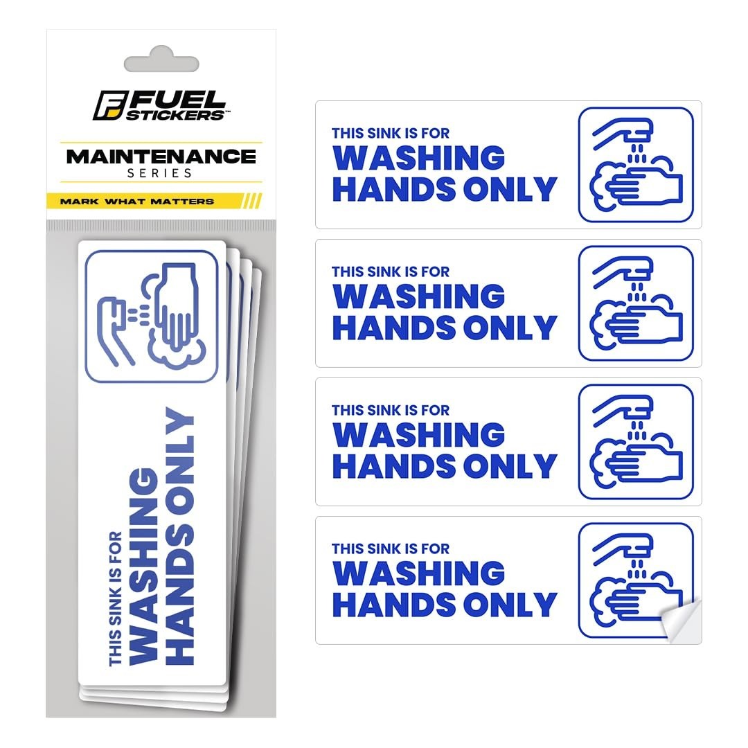 Hand Wash Only Sign – Peel & Stick Label for Commercial Kitchen, Restaurant Use,