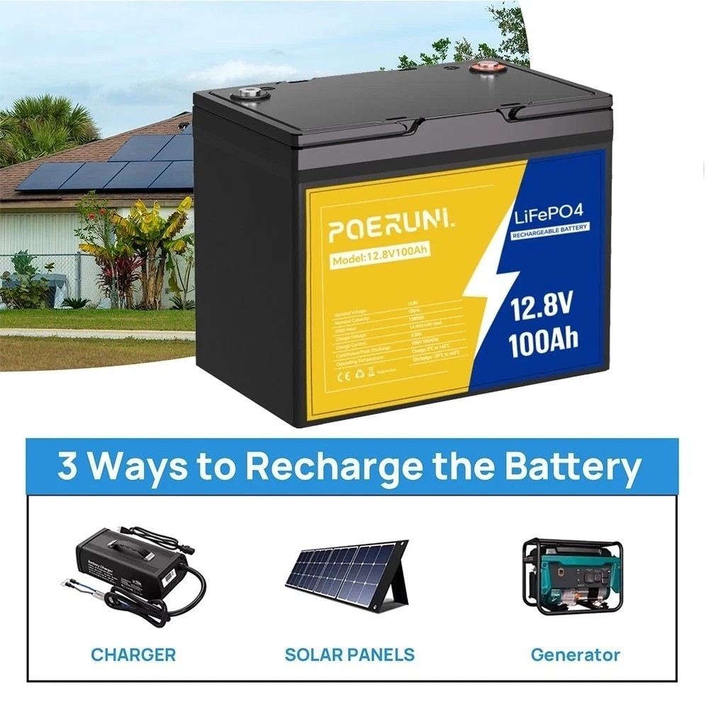 LiFePO4 12V 100Ah Lithium Battery Deep Cycle for Camper Van Off-Grid Solar RV