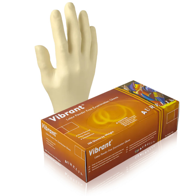 White Latex Exam Gloves, Aurelia Vibrant 5.5 mil – Powder Free, Disposable