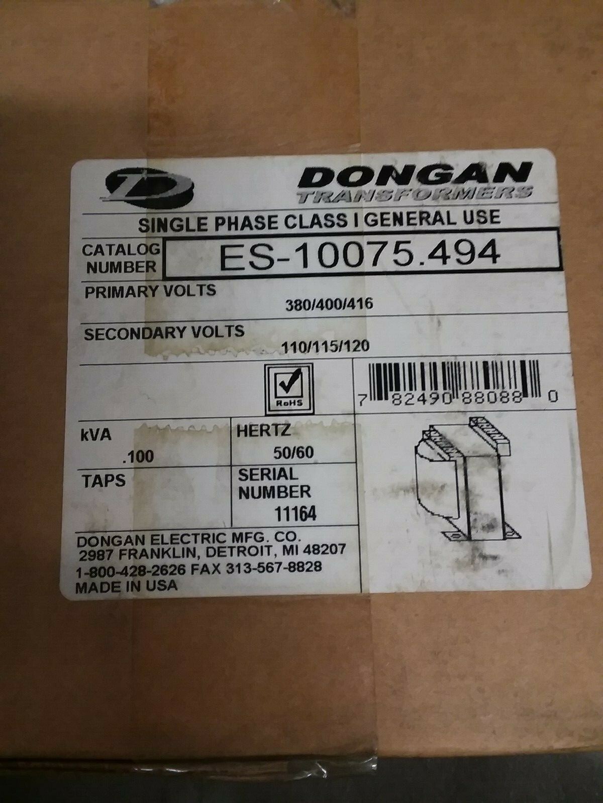 Dongan ES-10075.494 Multi Tap Transformer 100VA 380 400 416 / 110vac 115vac 120