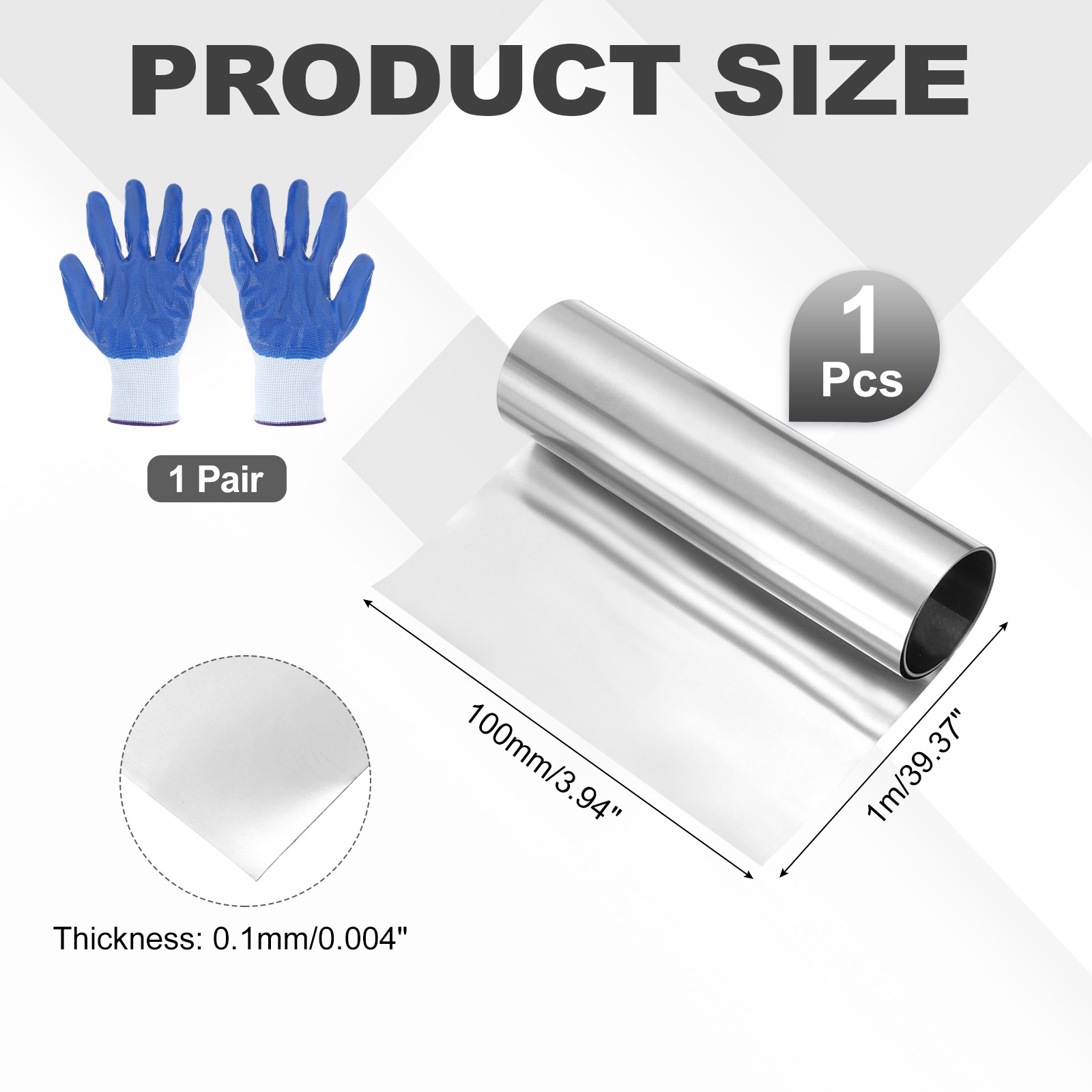 304 Stainless Steel Foil Roll 0.1mm x 100mm x 1m Metal Strip Sheet, Silver Tone