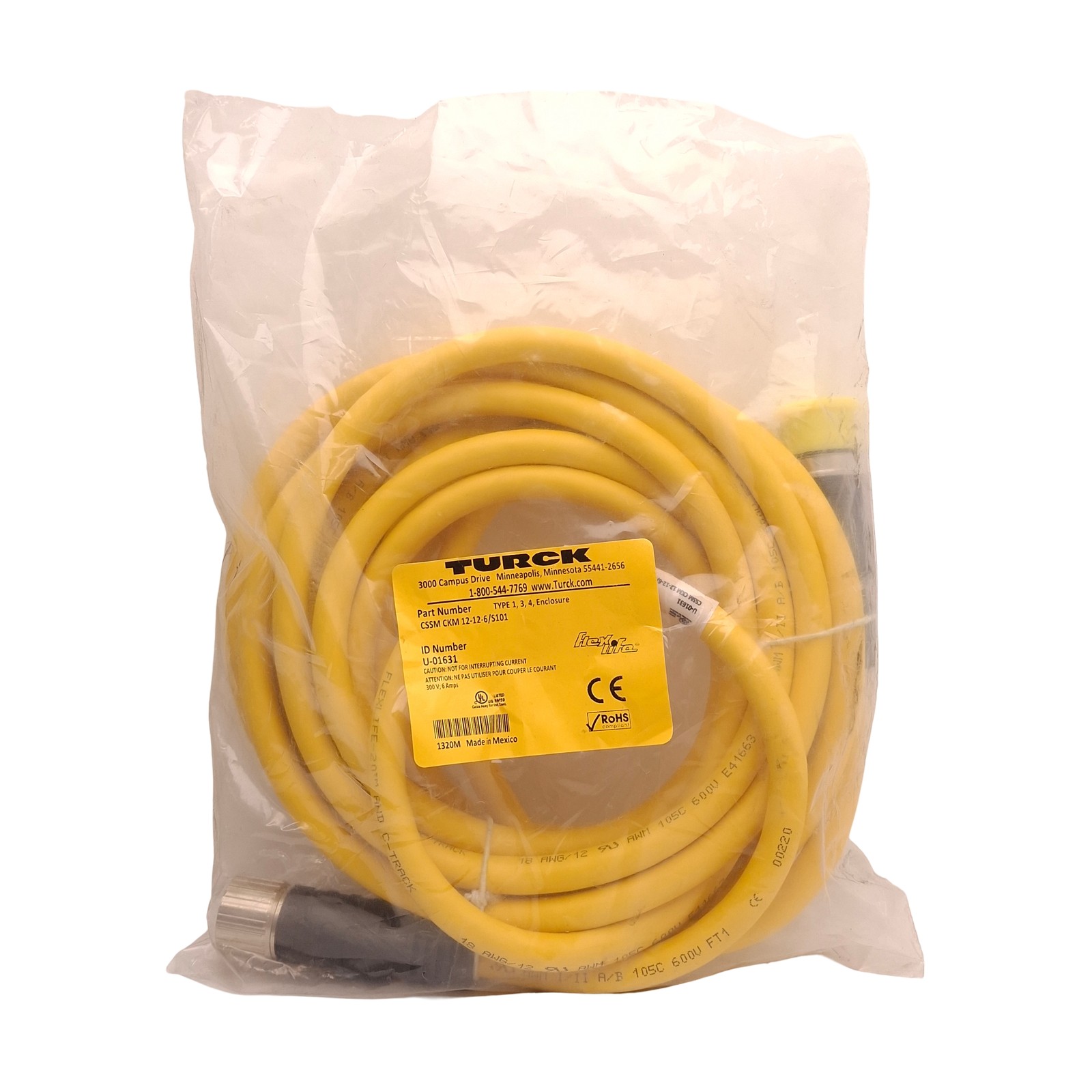 Turck CSSM CKM 12-12-6/S101 Cordset, 12-Pin M23 Male to Female, 300VAC 6A, 6m
