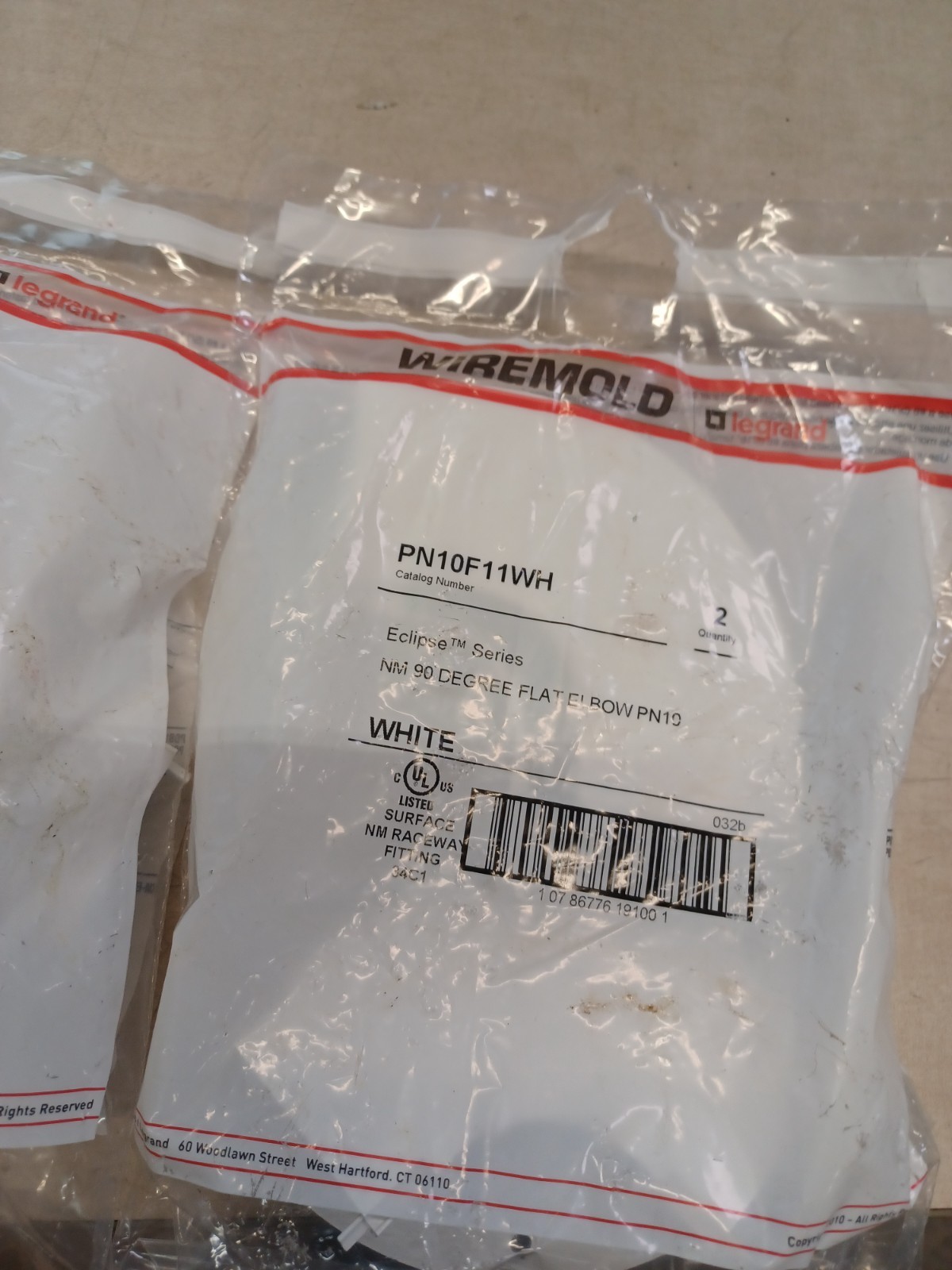 Lot Of 2 SEALED Wiremold PN10F11WH NM 90 Degree Flat Elbow PN10