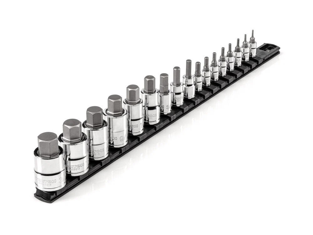 Tekton 1/4, 3/8, 1/2 Inch Hex Bit Socket Set, Rail, 17 Pieces (5/64-3/4 Inch)