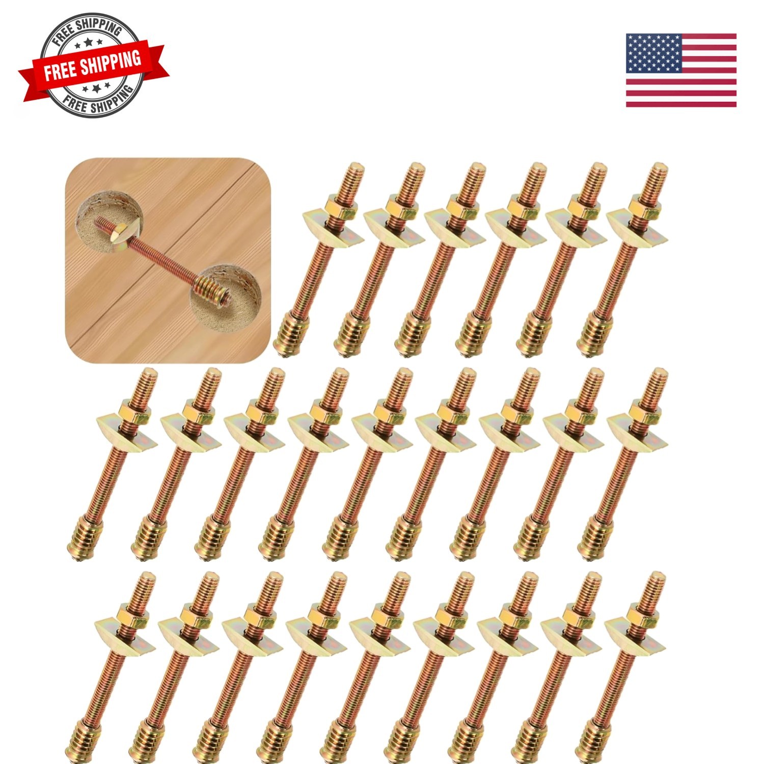 24 Sets , 8×100 mm 4-in-1 Furniture Fastening Countertop Connector Bolts, Hal…